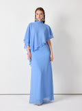 Sky Blue Chiffon Skirt Set with Layered Cape Top - Store WF