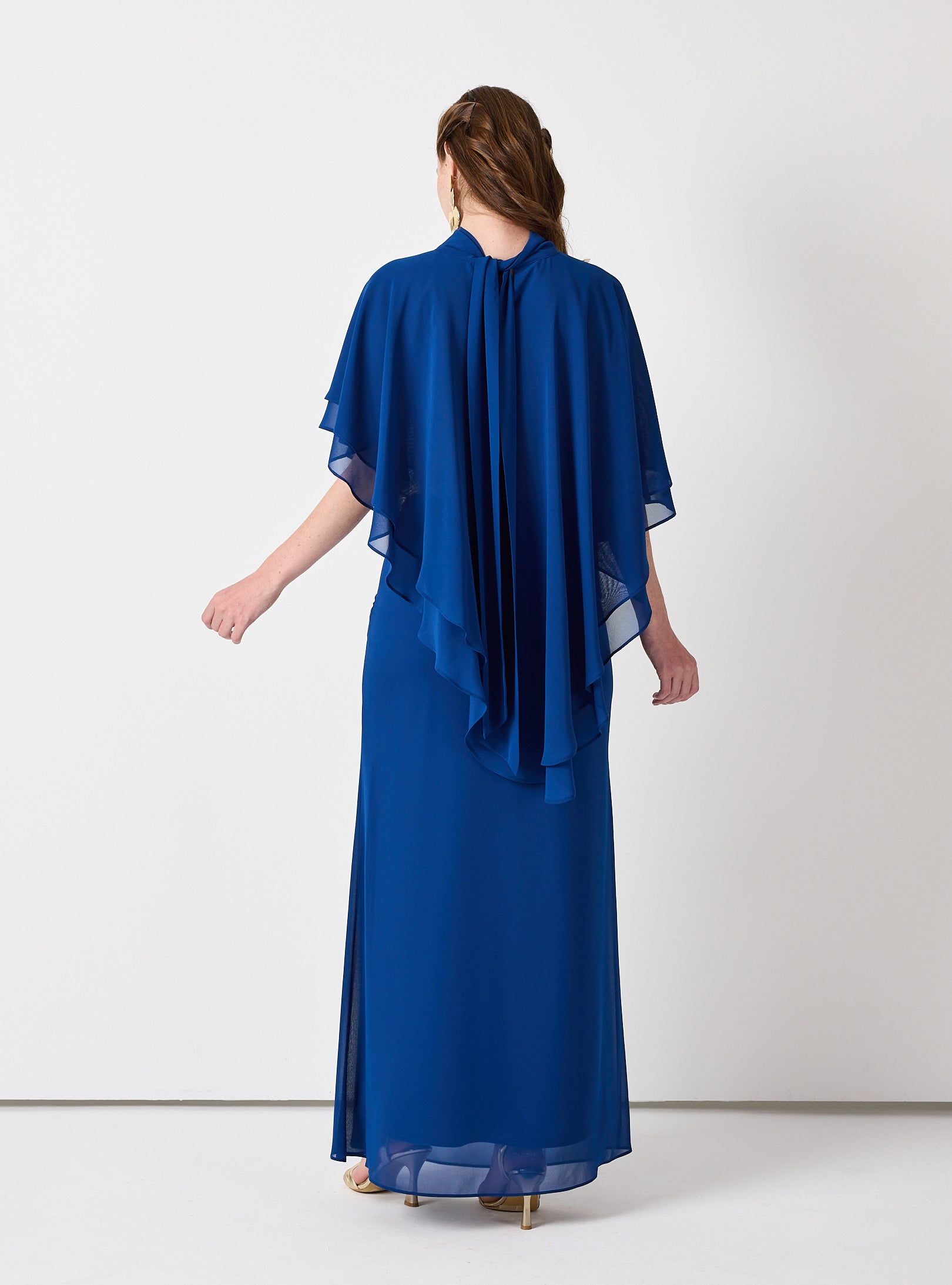 Sky Blue Chiffon Skirt Set with Layered Cape Top - Store WF