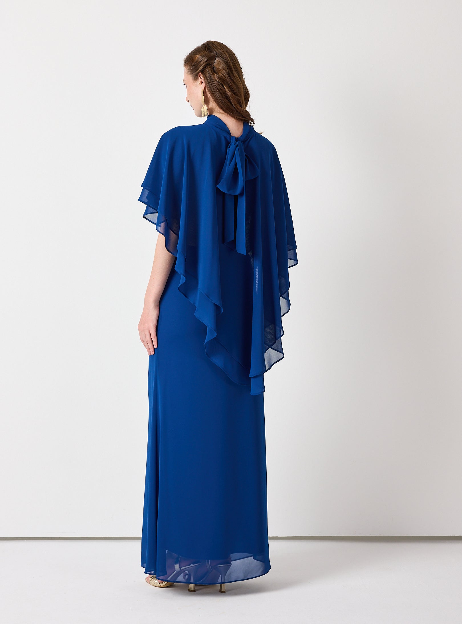 Sky Blue Chiffon Skirt Set with Layered Cape Top - Store WF