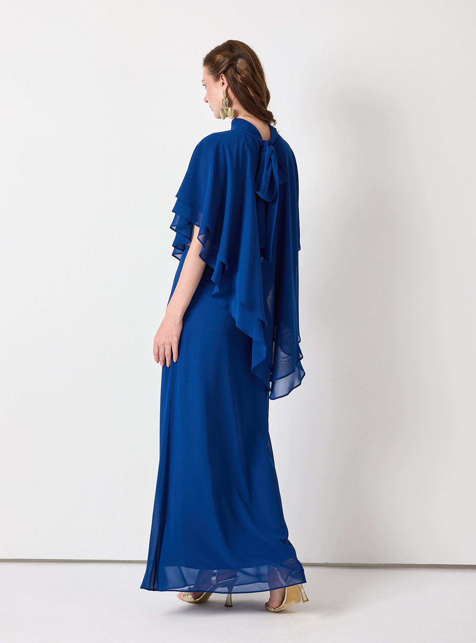 Sky Blue Chiffon Skirt Set with Layered Cape Top - Store WF