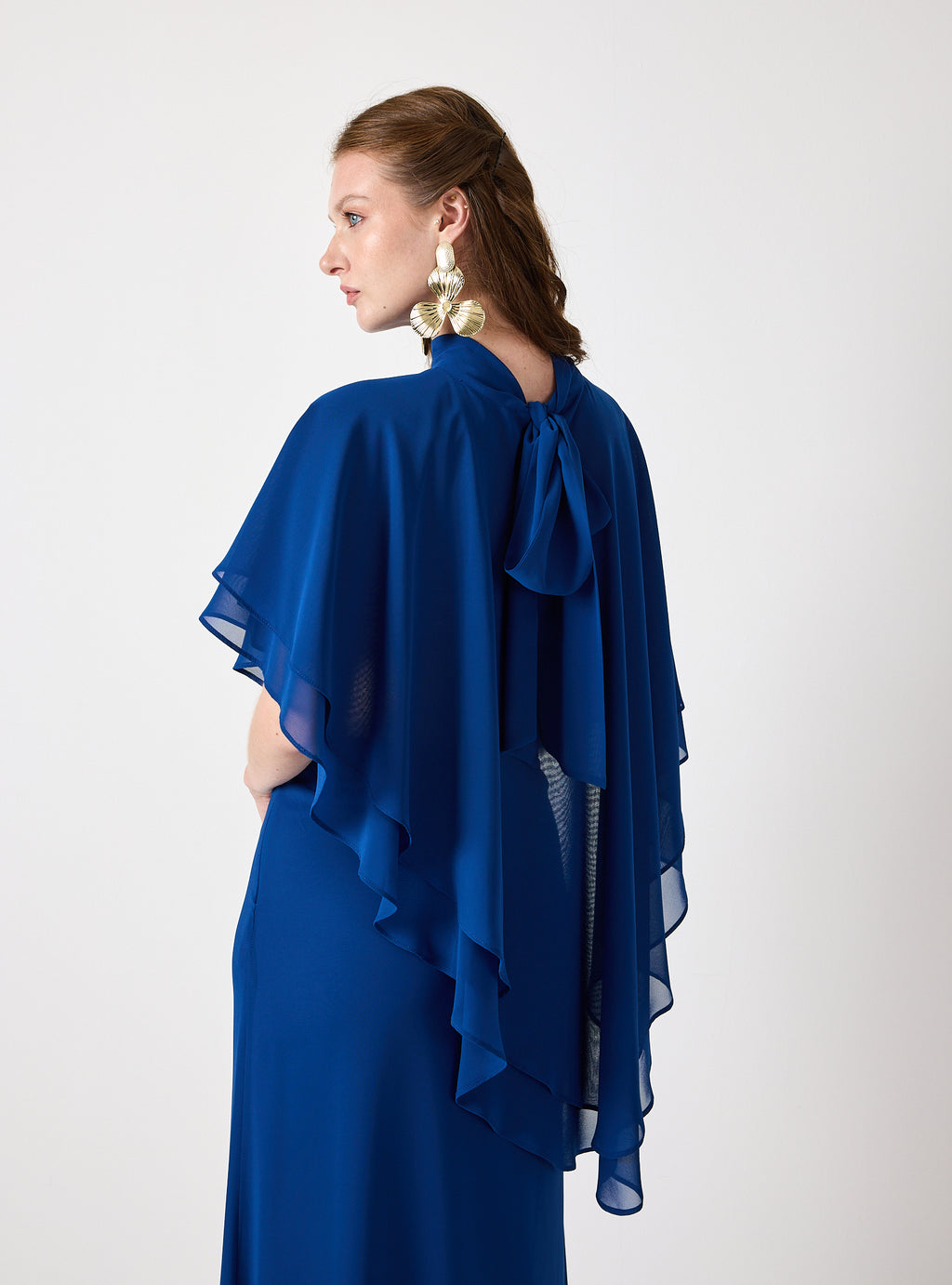 Sky Blue Chiffon Skirt Set with Layered Cape Top - Store WF