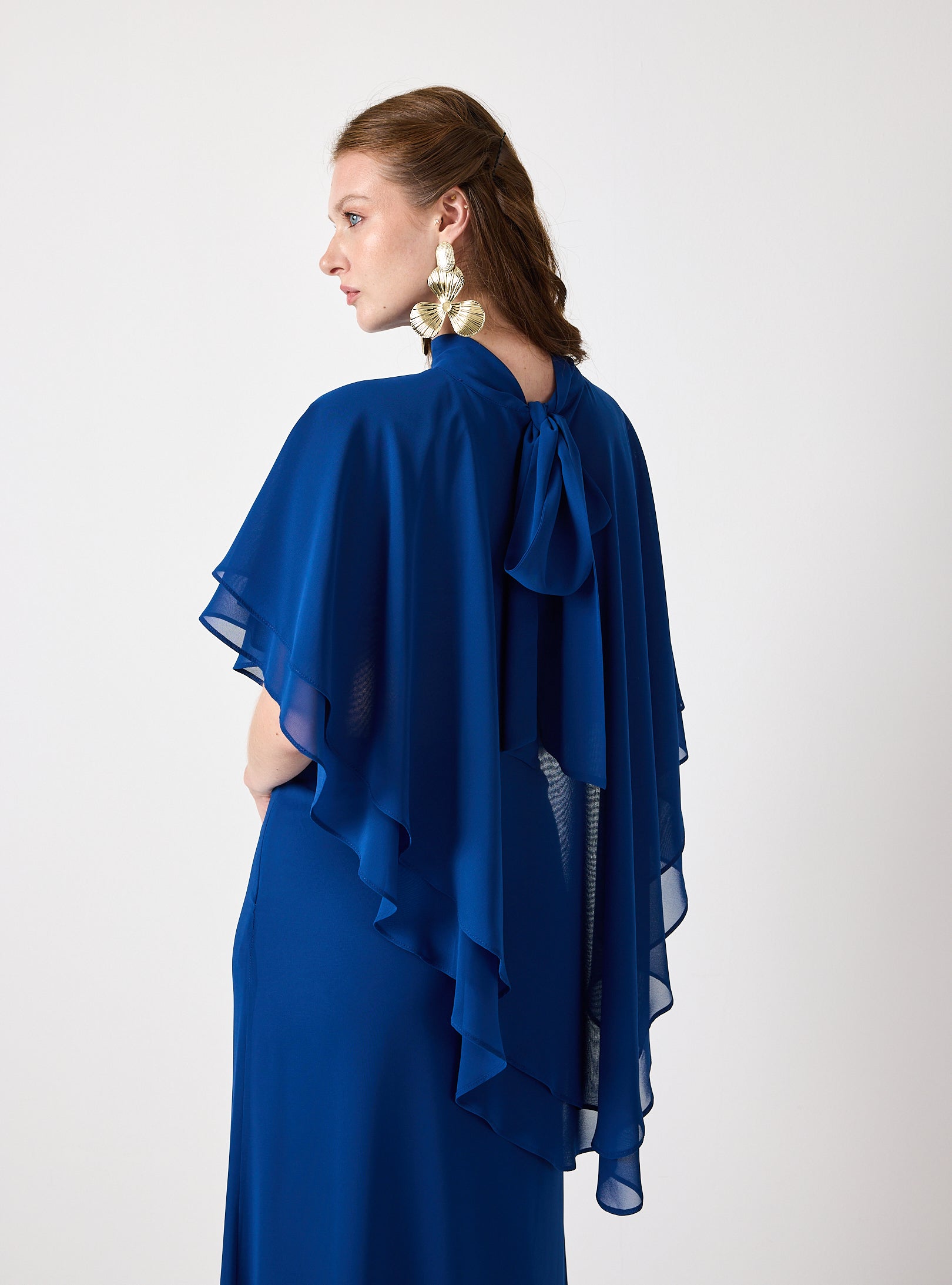Sky Blue Chiffon Skirt Set with Layered Cape Top - Store WF
