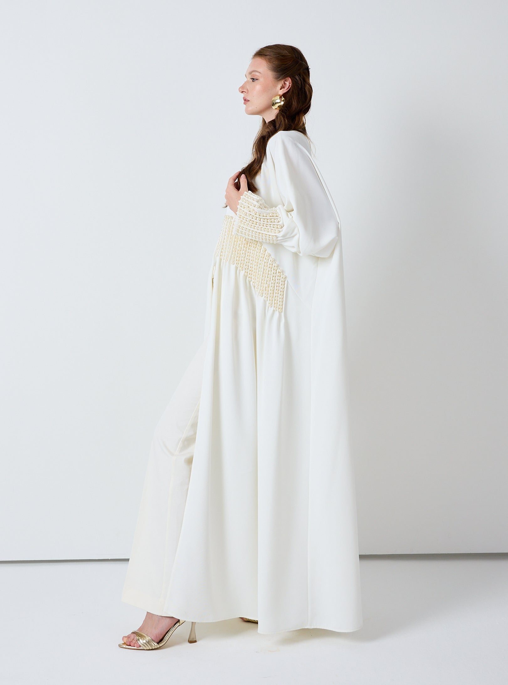 Off White Abaya with Pearl Embellishments - Store WF