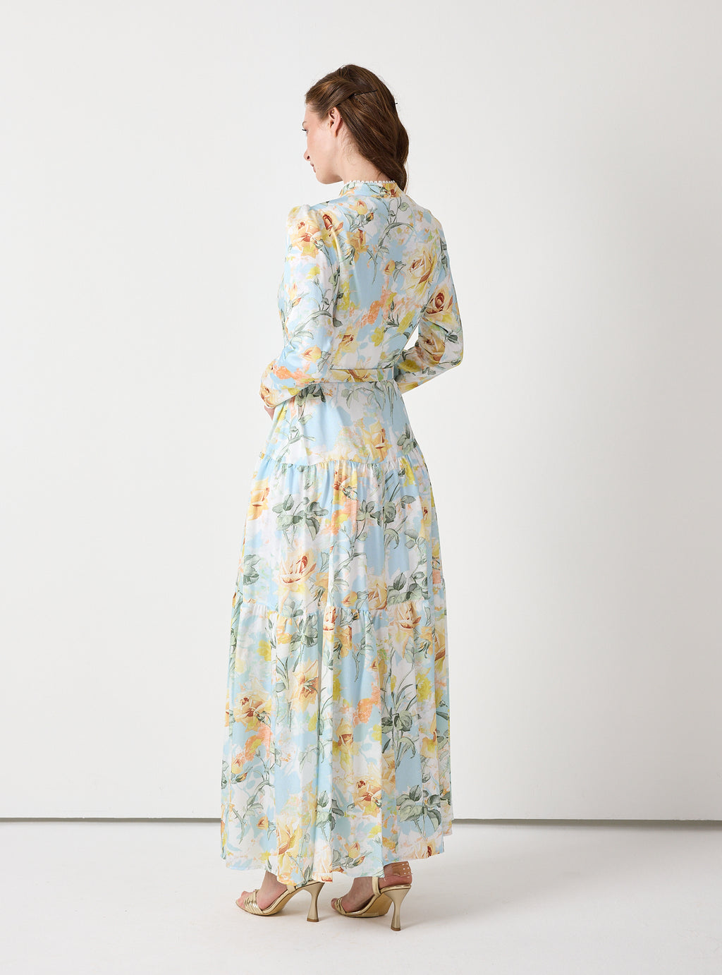 Pastel Floral Button-Down Dress with Belt - Store WF