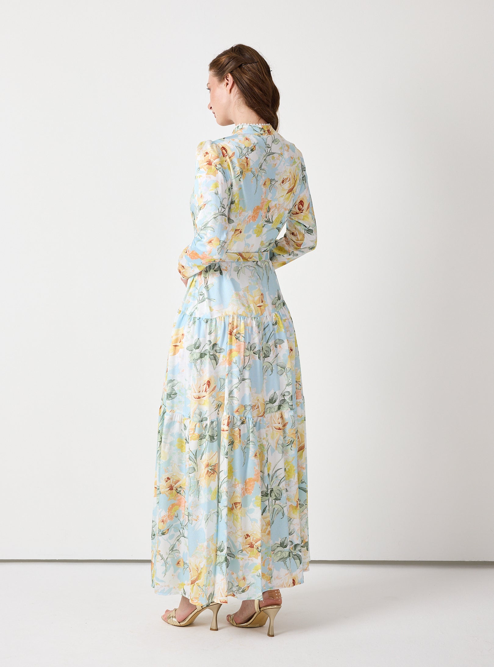 Pastel Floral Button-Down Dress with Belt - Store WF