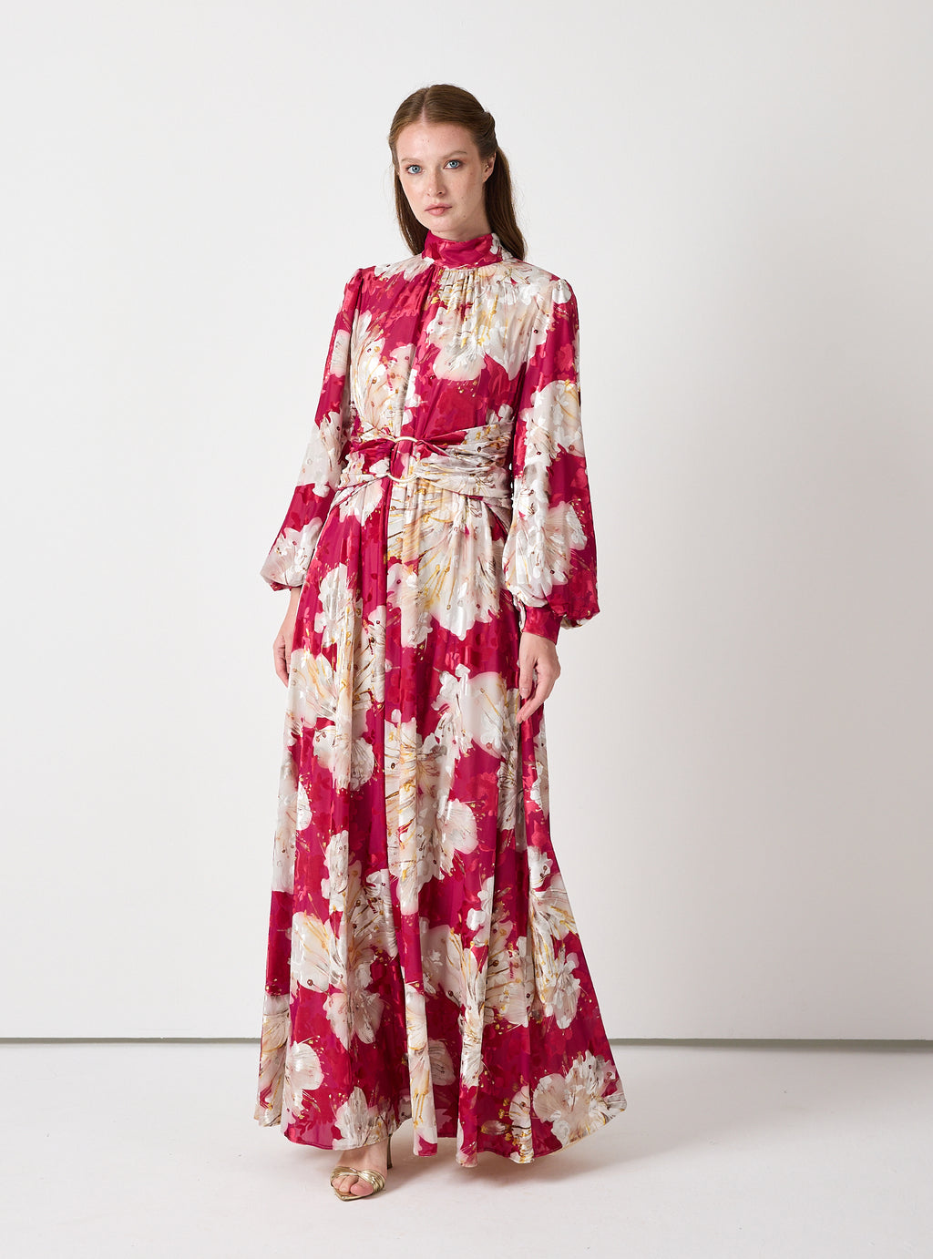 Floral Belted Devoré (burnout) Velvet Effect Maxi Dress - Store WF