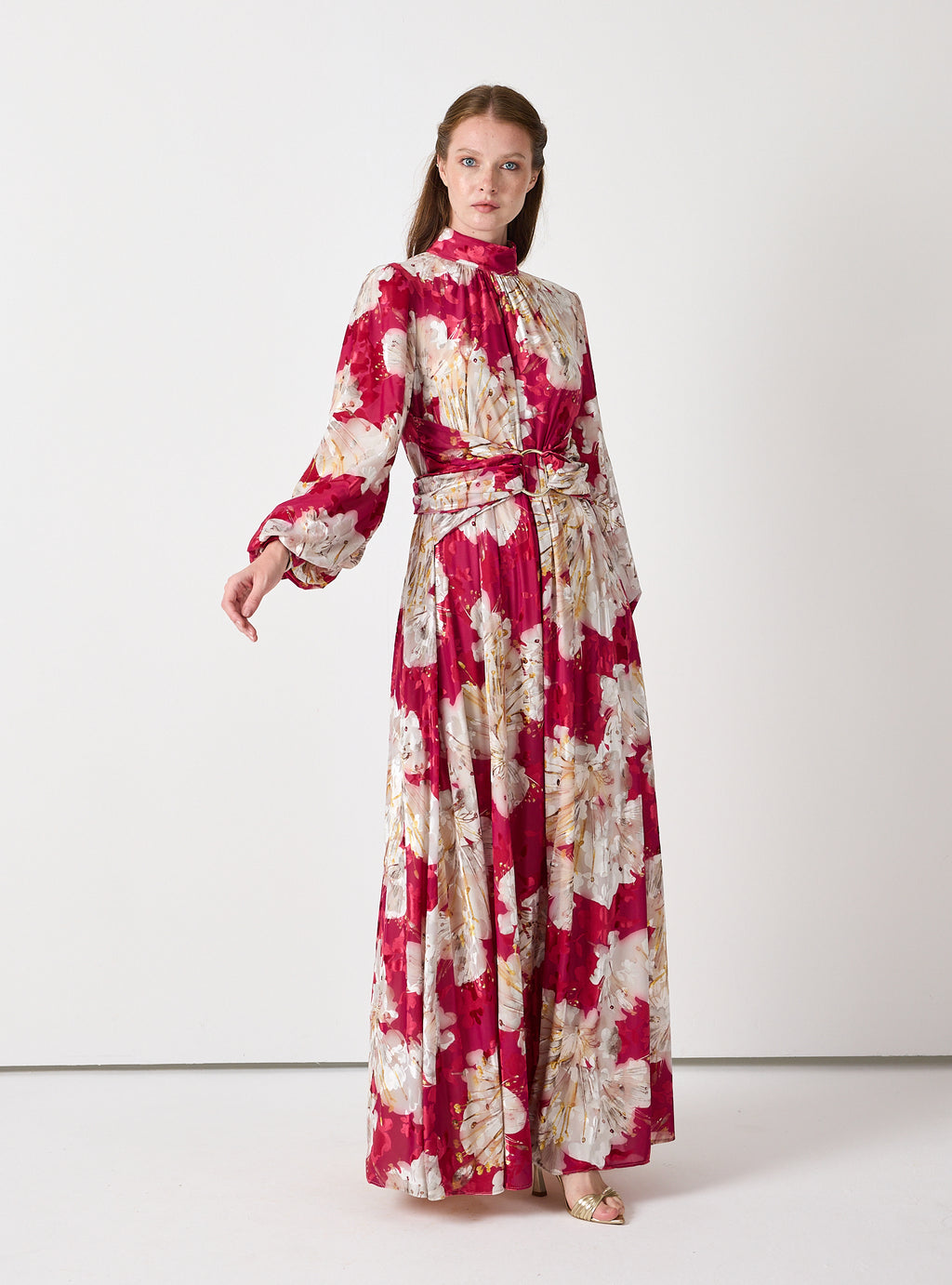 Floral Belted Devoré (burnout) Velvet Effect Maxi Dress - Store WF