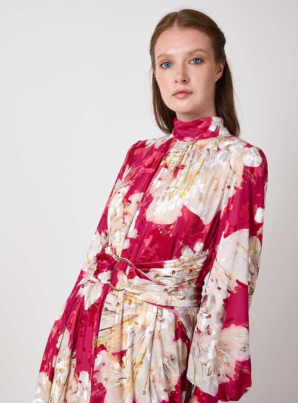 Floral Belted Devoré (burnout) Velvet Effect Maxi Dress - Store WF