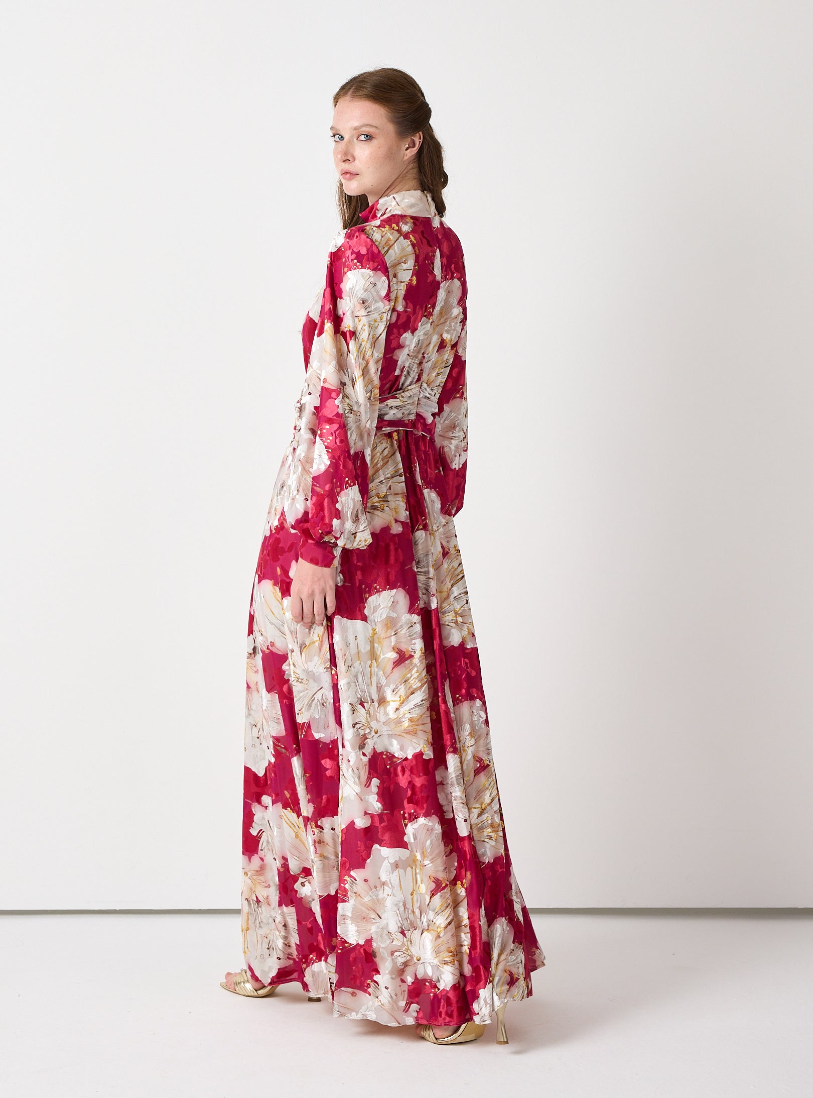 Floral Belted Devoré (burnout) Velvet Effect Maxi Dress - Store WF