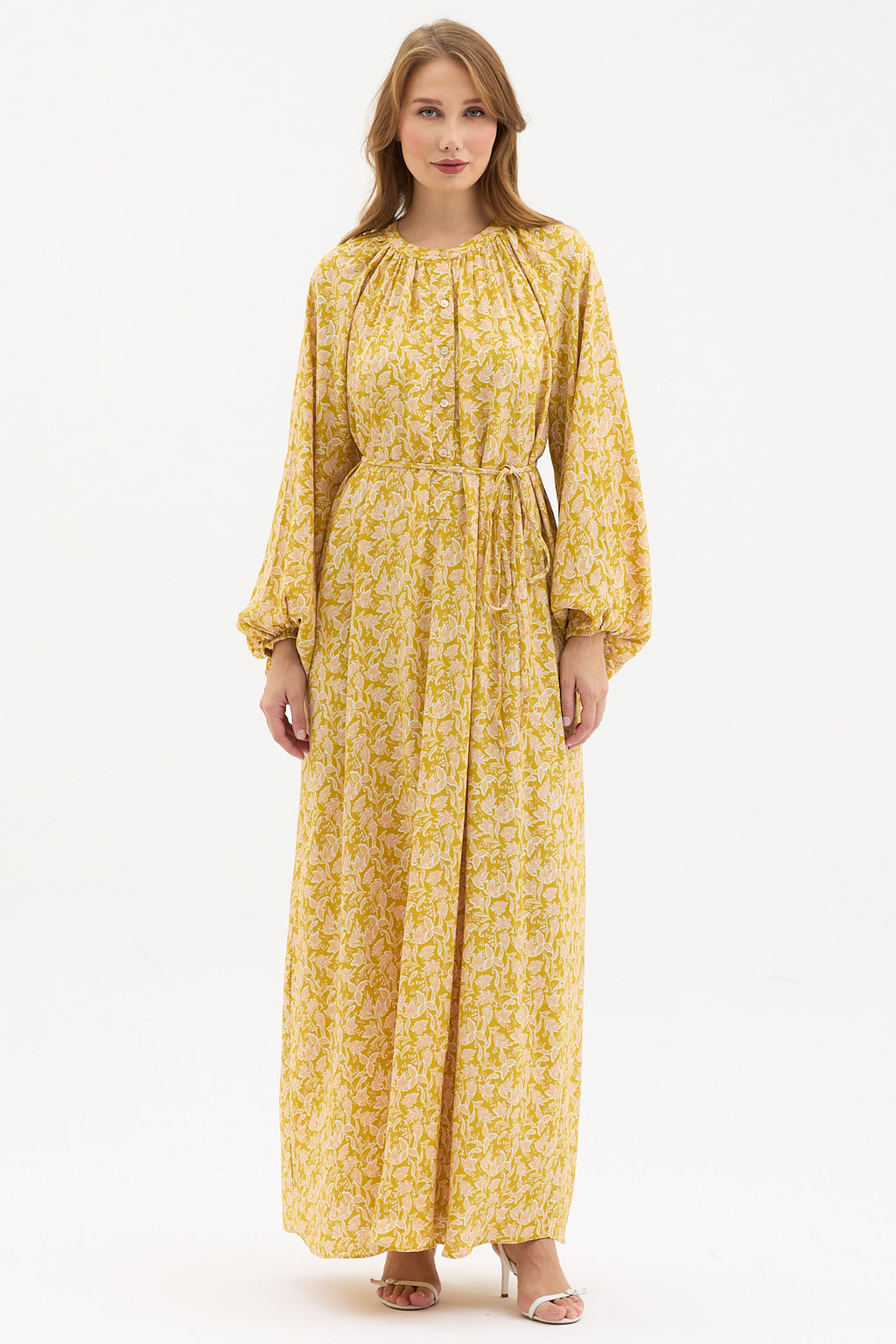 Yellow Floral Belted Maxi Dress - Store WF