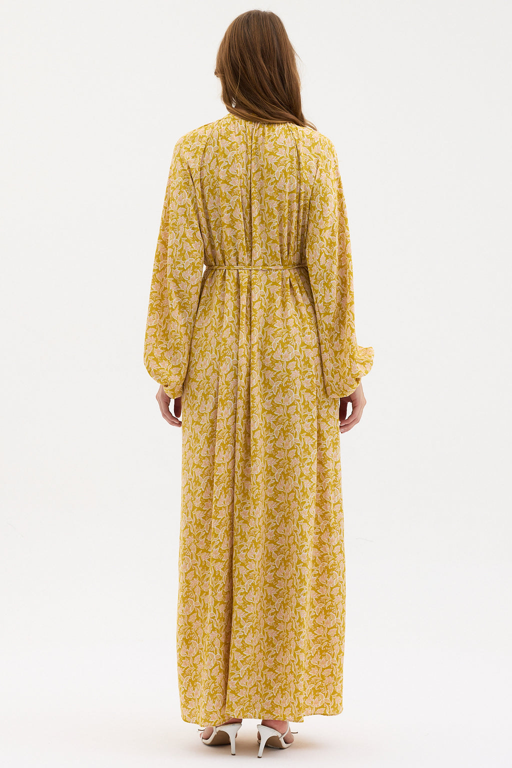 Yellow Floral Belted Maxi Dress - Store WF