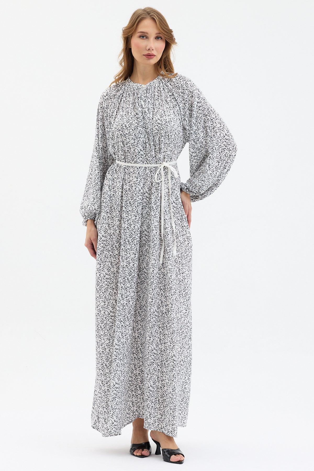 White Floral Belted Maxi Dress - Store WF