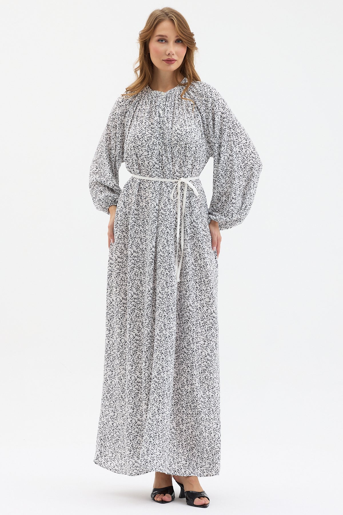 White Floral Belted Maxi Dress - Store WF