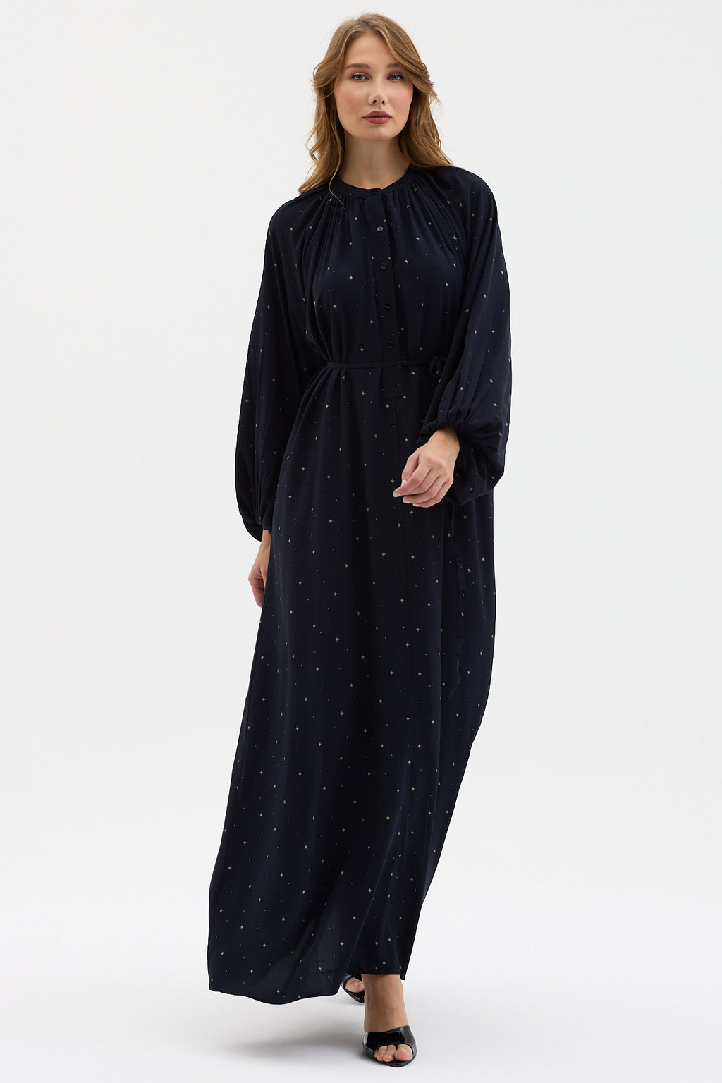 Navy Geometric Print Belted Maxi Dress - Store WF