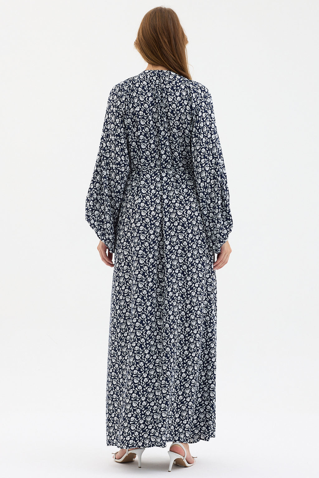 Navy Print Belted Maxi Dress - Store WF