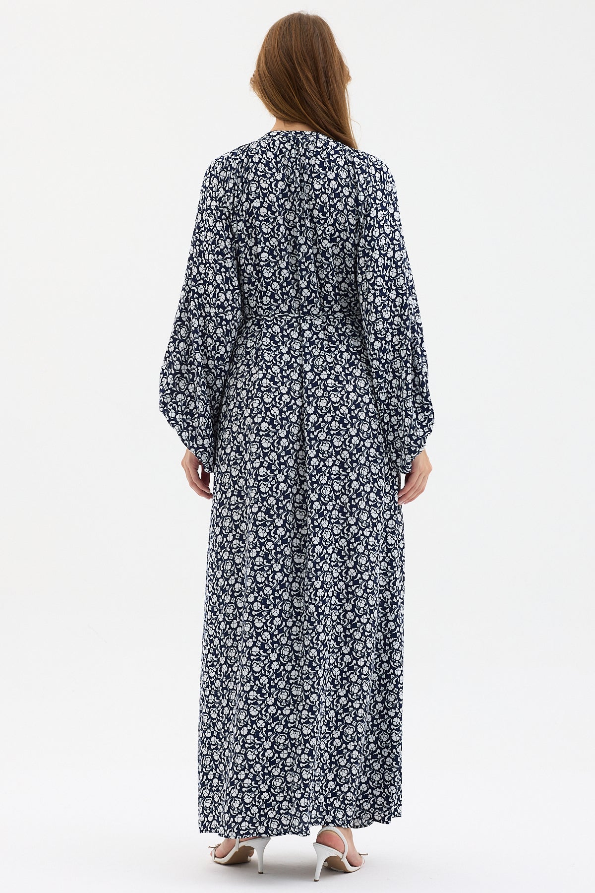 Navy Print Belted Maxi Dress - Store WF