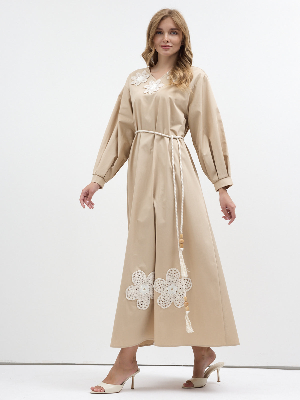 100% Cotton Poplin Dress with Embroidery Detailed