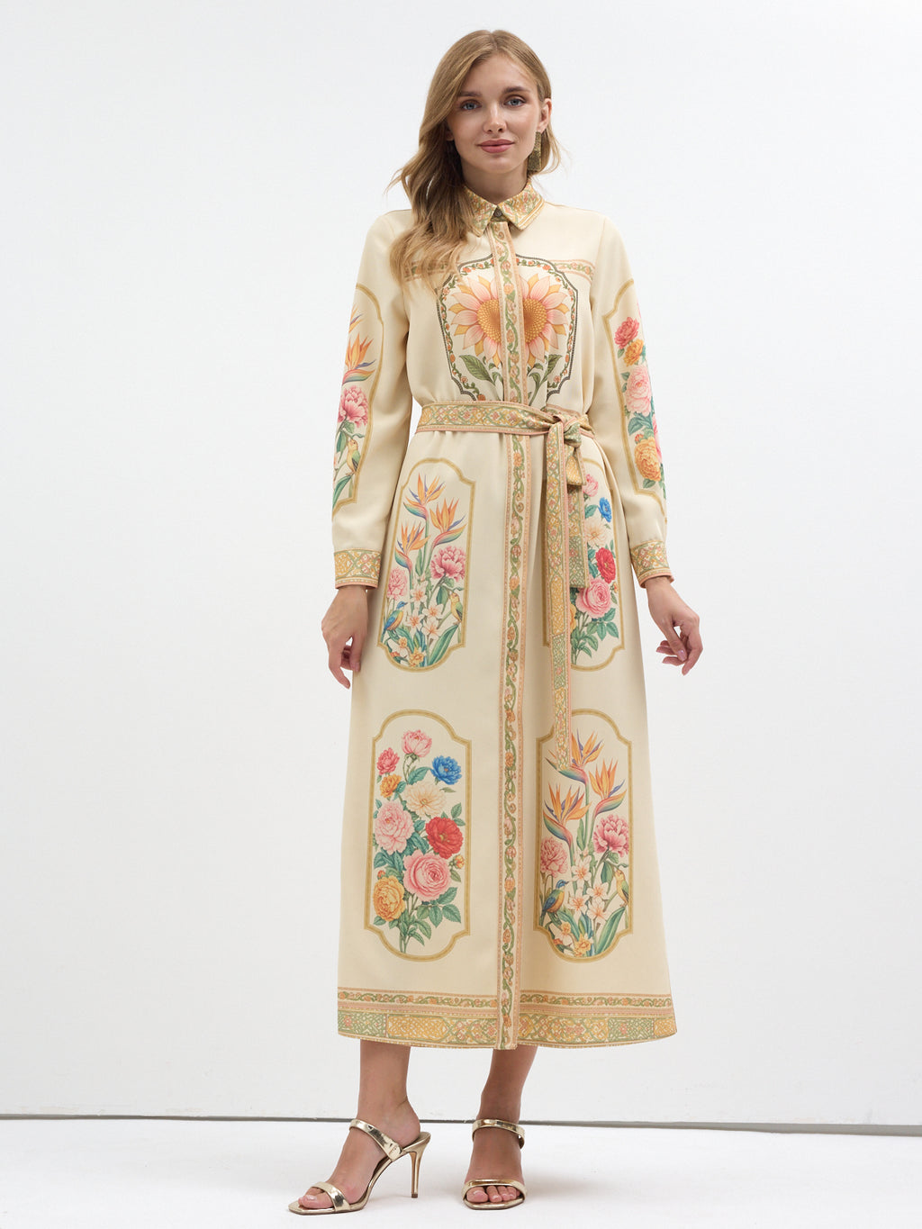 Botanical Garden Printed Belted Maxi Dress