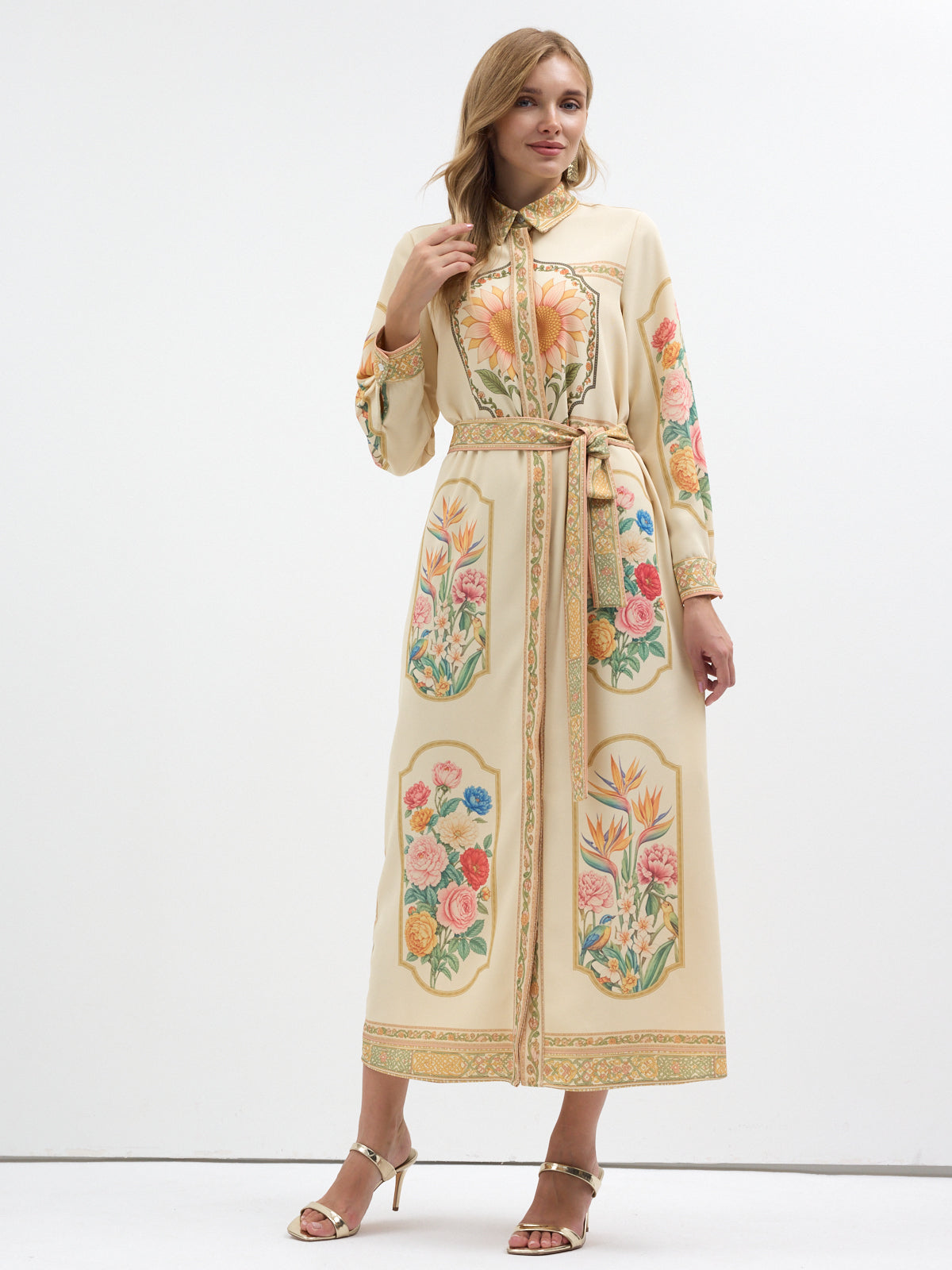 Botanical Garden Printed Belted Maxi Dress
