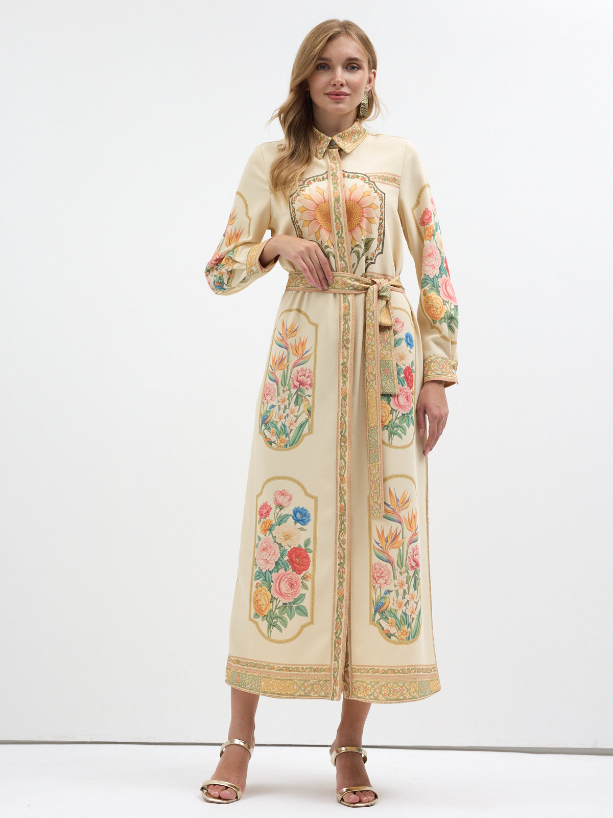 Botanical Garden Printed Belted Maxi Dress
