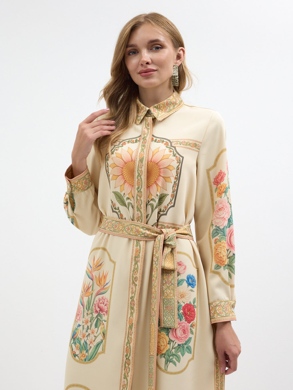 Botanical Garden Printed Belted Maxi Dress