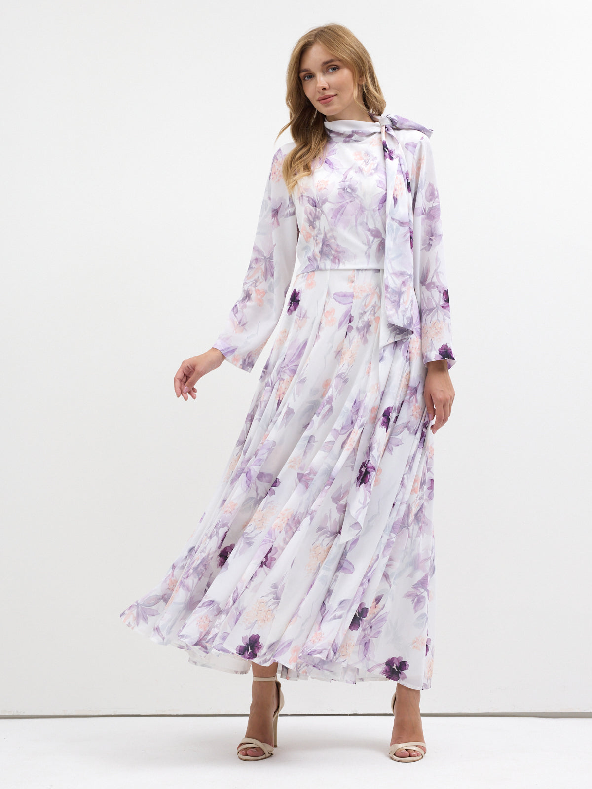 Watercolor Bloom Chiffon Maxi Dress