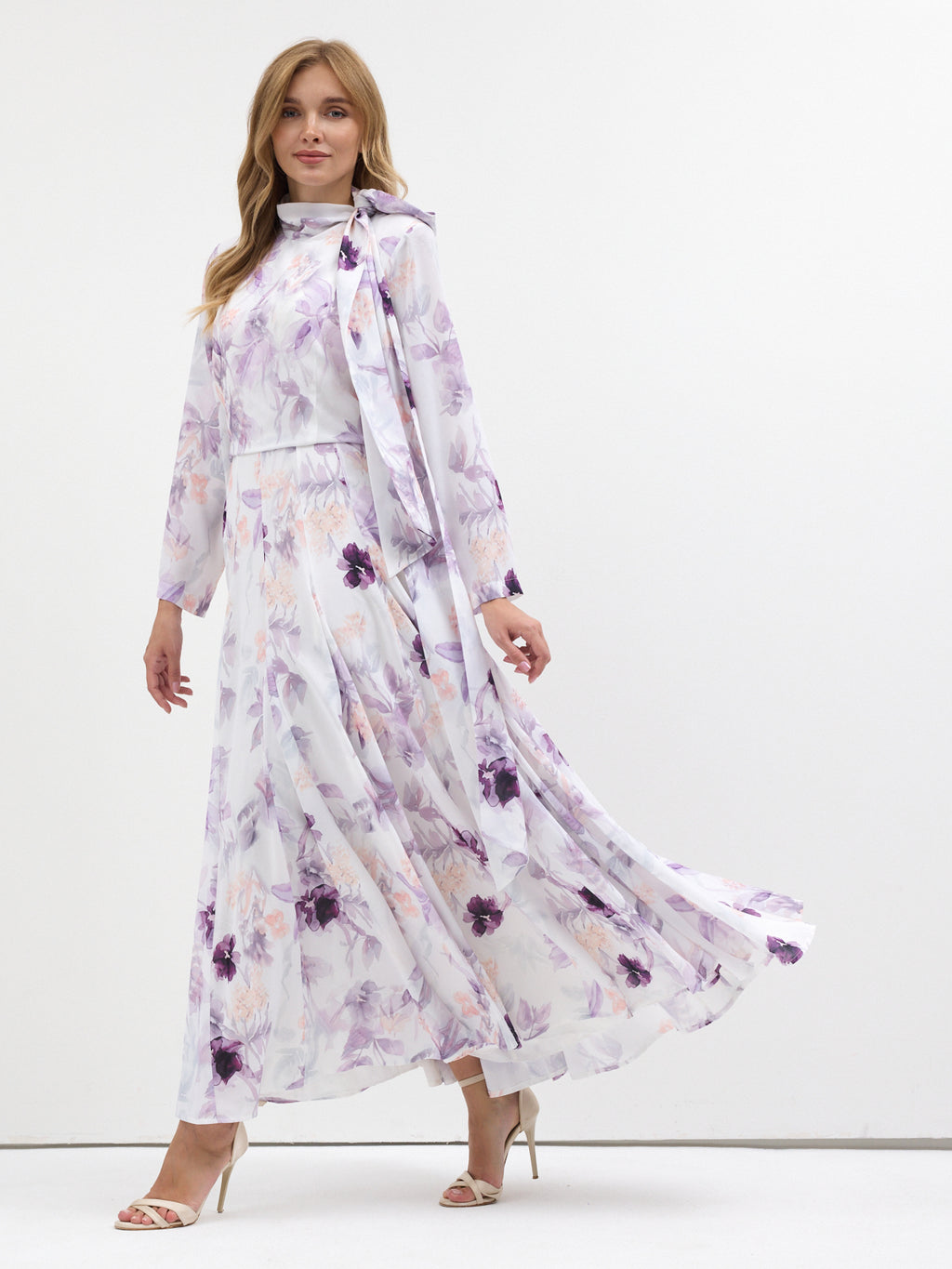 Watercolor Bloom Chiffon Maxi Dress