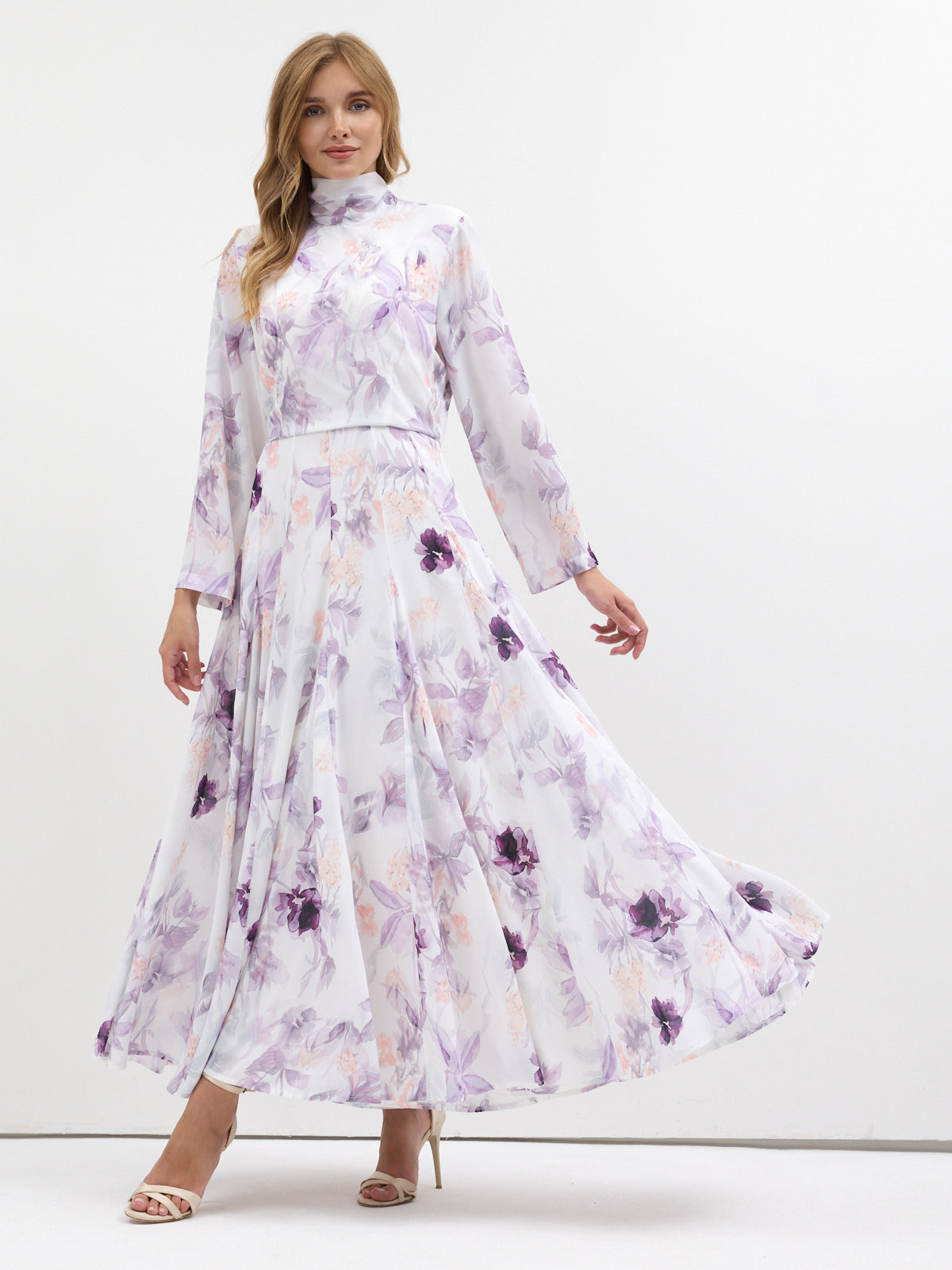 Watercolor Bloom Chiffon Maxi Dress