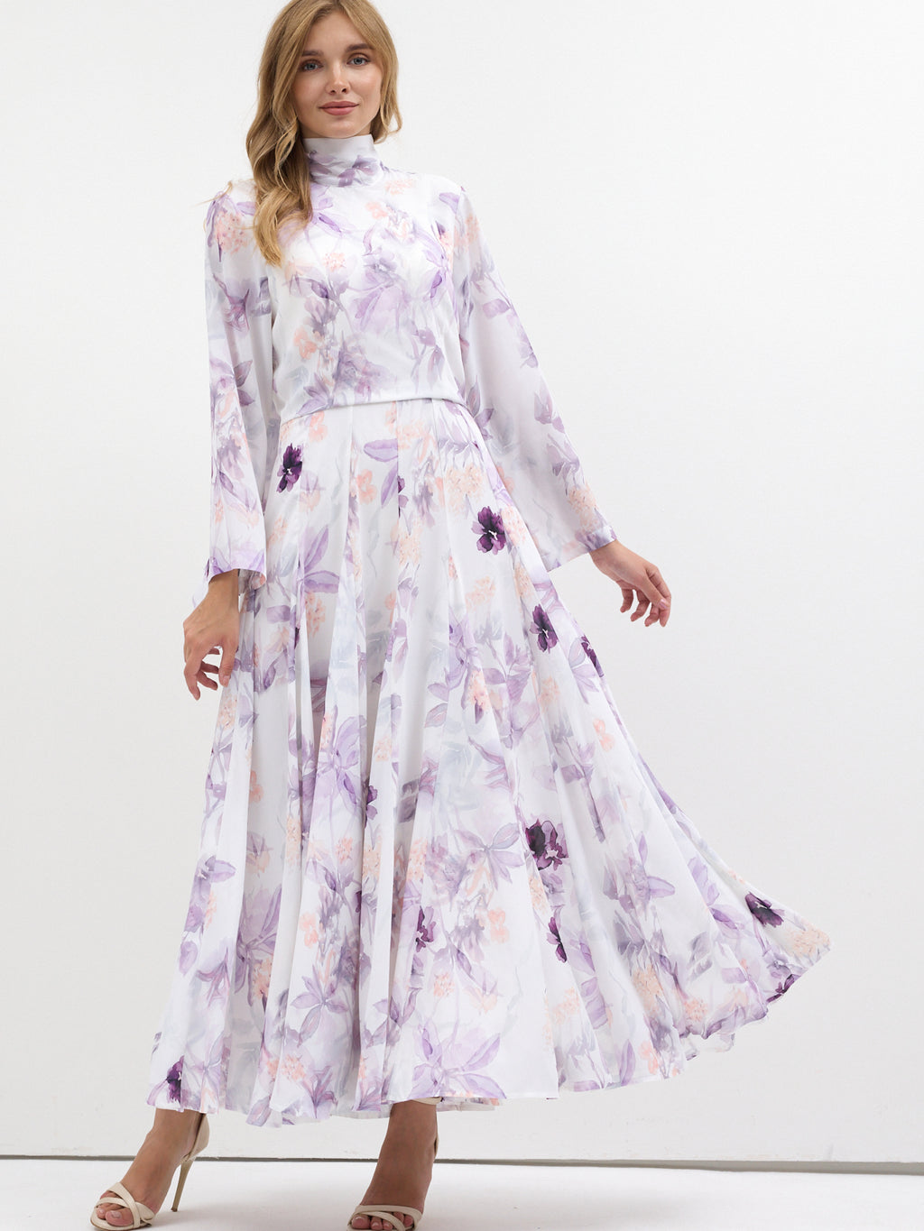 Watercolor Bloom Chiffon Maxi Dress