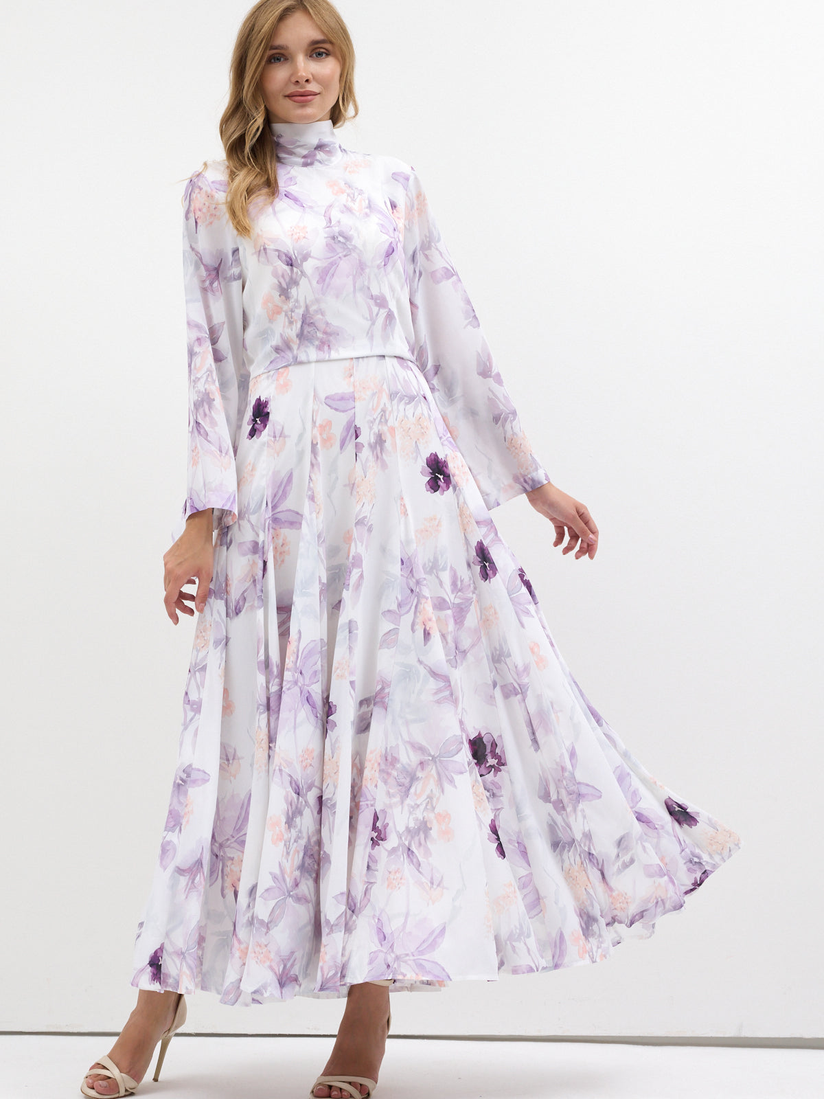 Watercolor Bloom Chiffon Maxi Dress