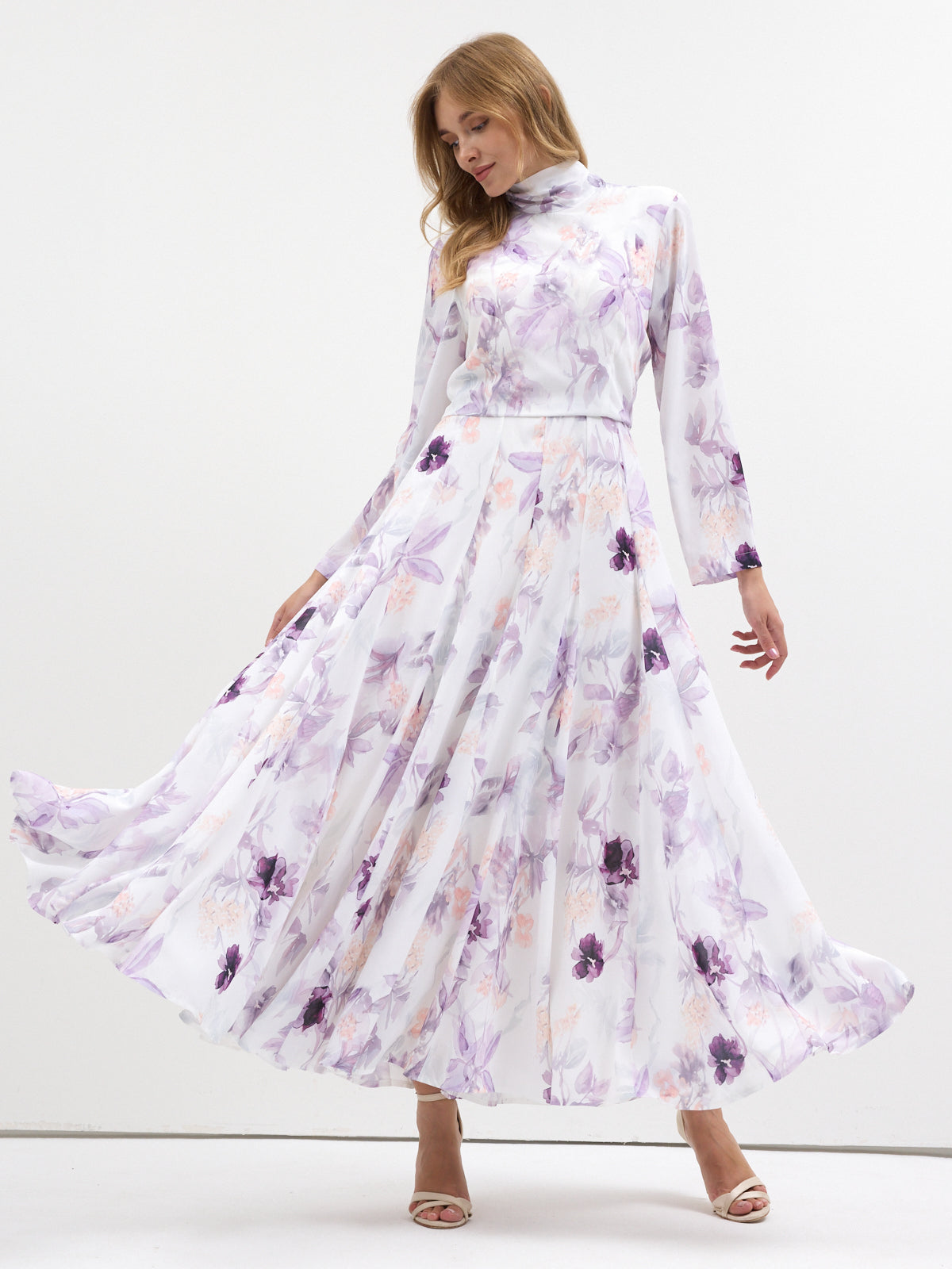 Watercolor Bloom Chiffon Maxi Dress