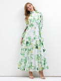 Green Watercolor Bloom Chiffon Maxi Dress