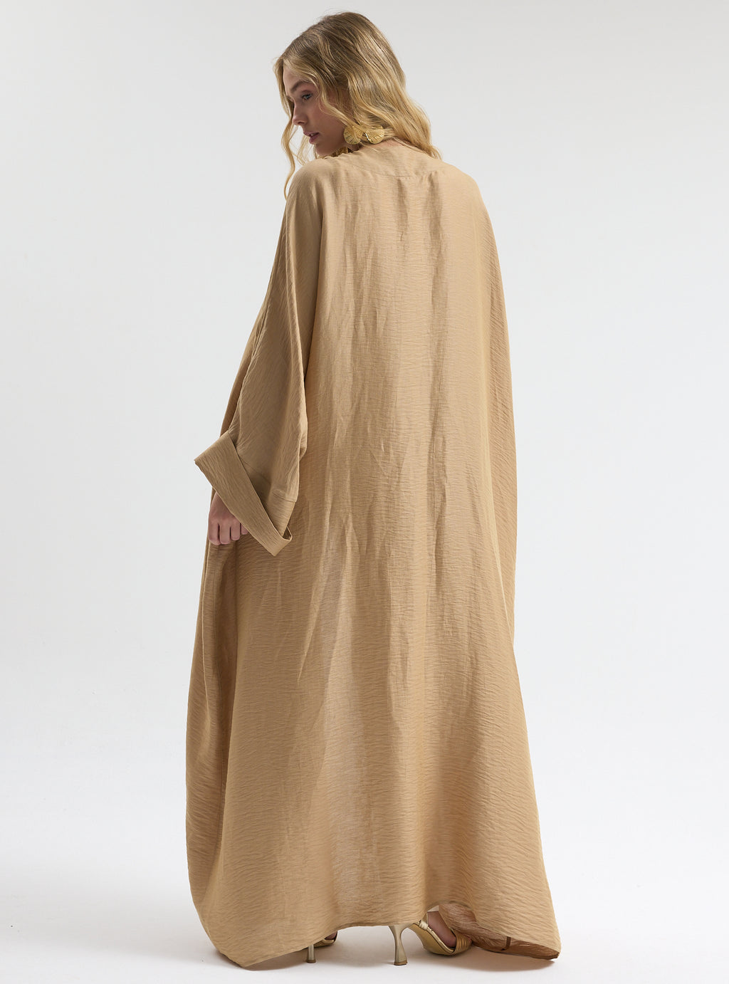 Linen Gold Flower Detailed Abaya - Store WF