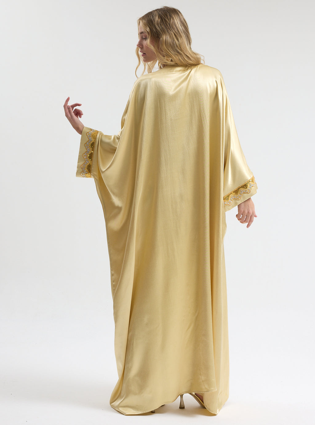 Beige satin Gold Sequin Detailed Abaya - Store WF
