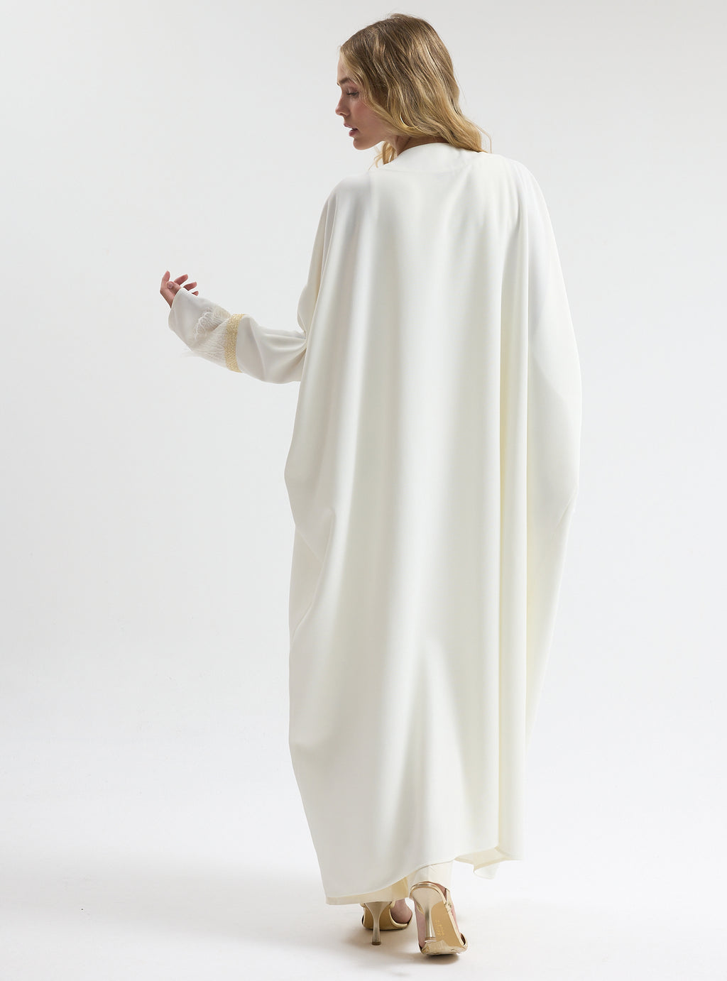 Off-White Lace Gold Detailed Abaya - Store WF