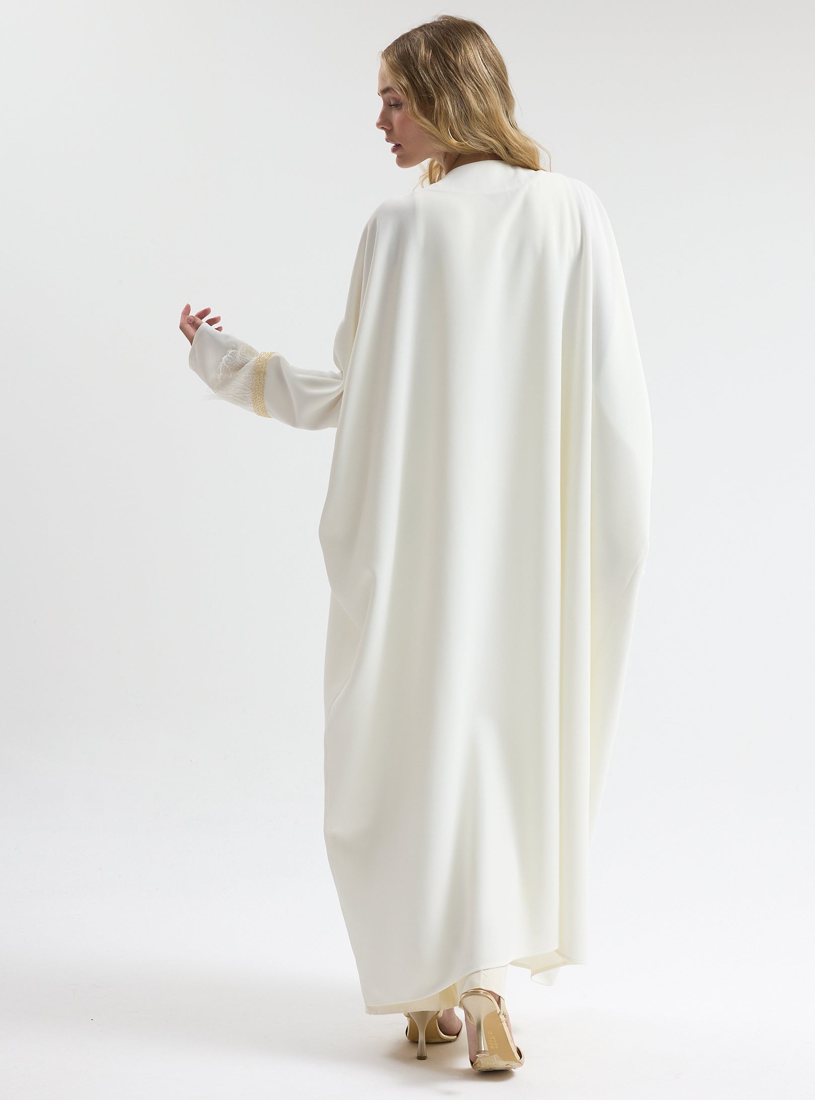 Off-White Lace Gold Detailed Abaya - Store WF