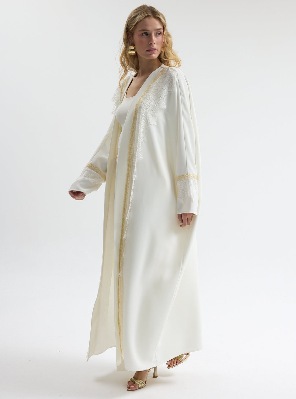 Off-White Lace Gold Detailed Abaya - Store WF