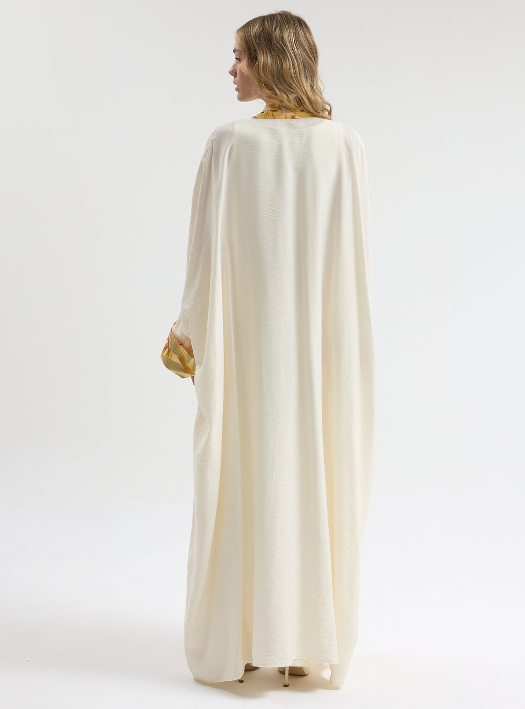 Yellow Print Off-White Abaya - Store WF