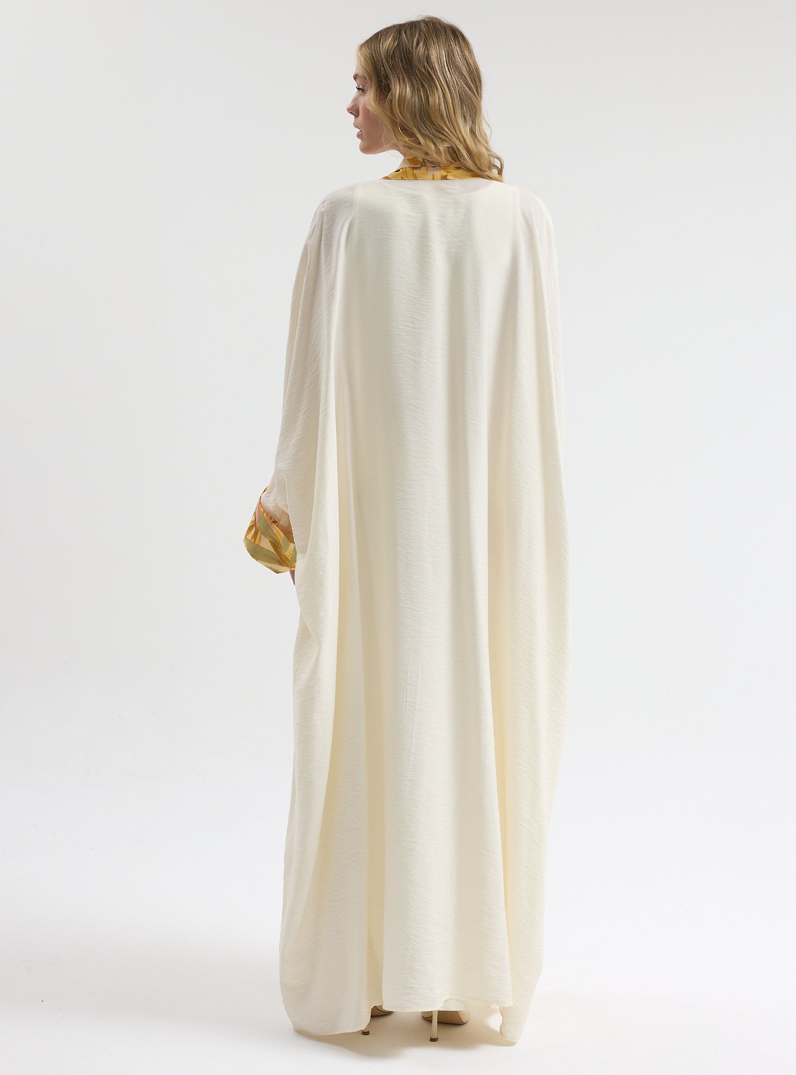 Yellow Print Off-White Abaya - Store WF