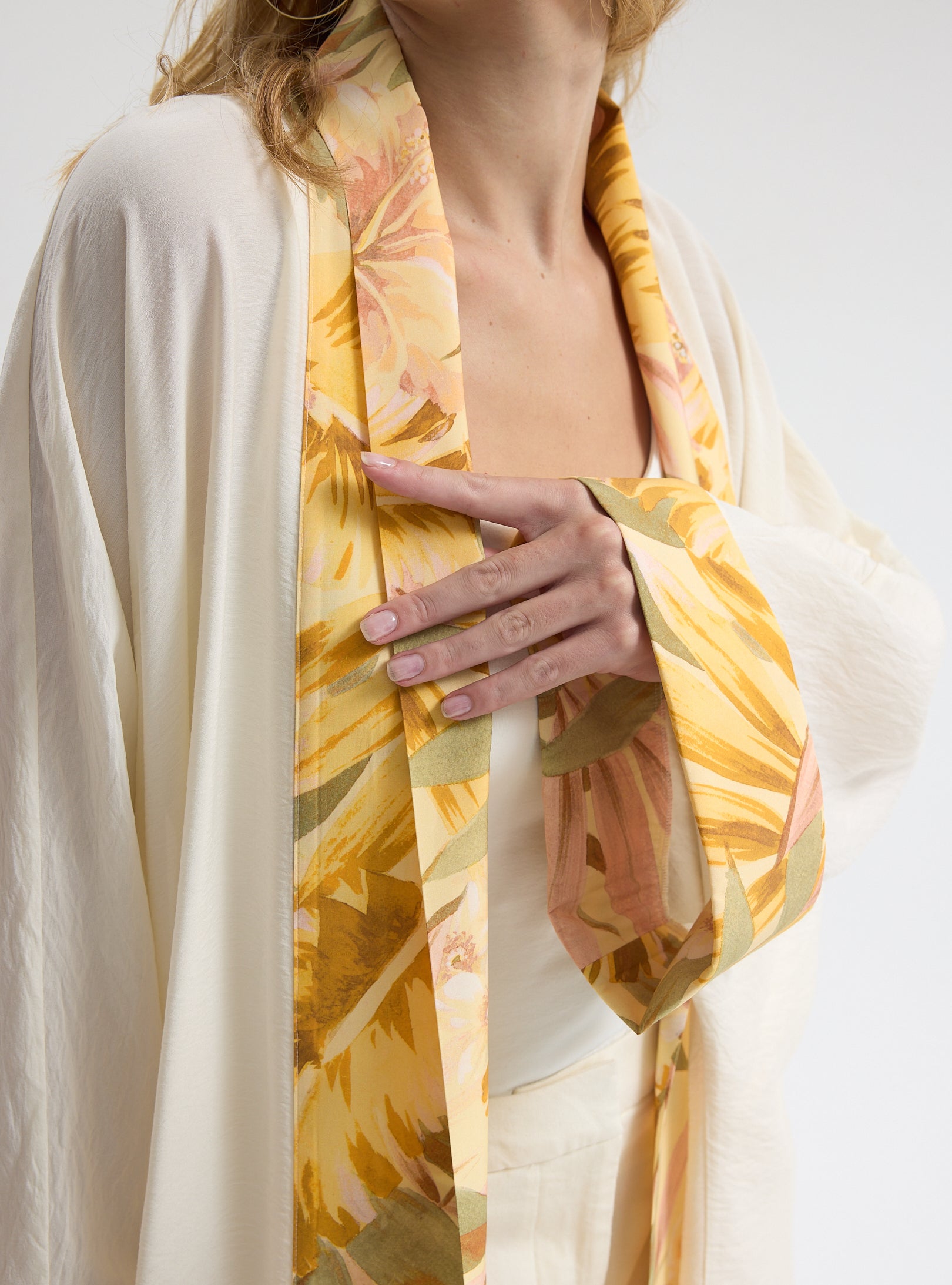Yellow Print Off-White Abaya - Store WF