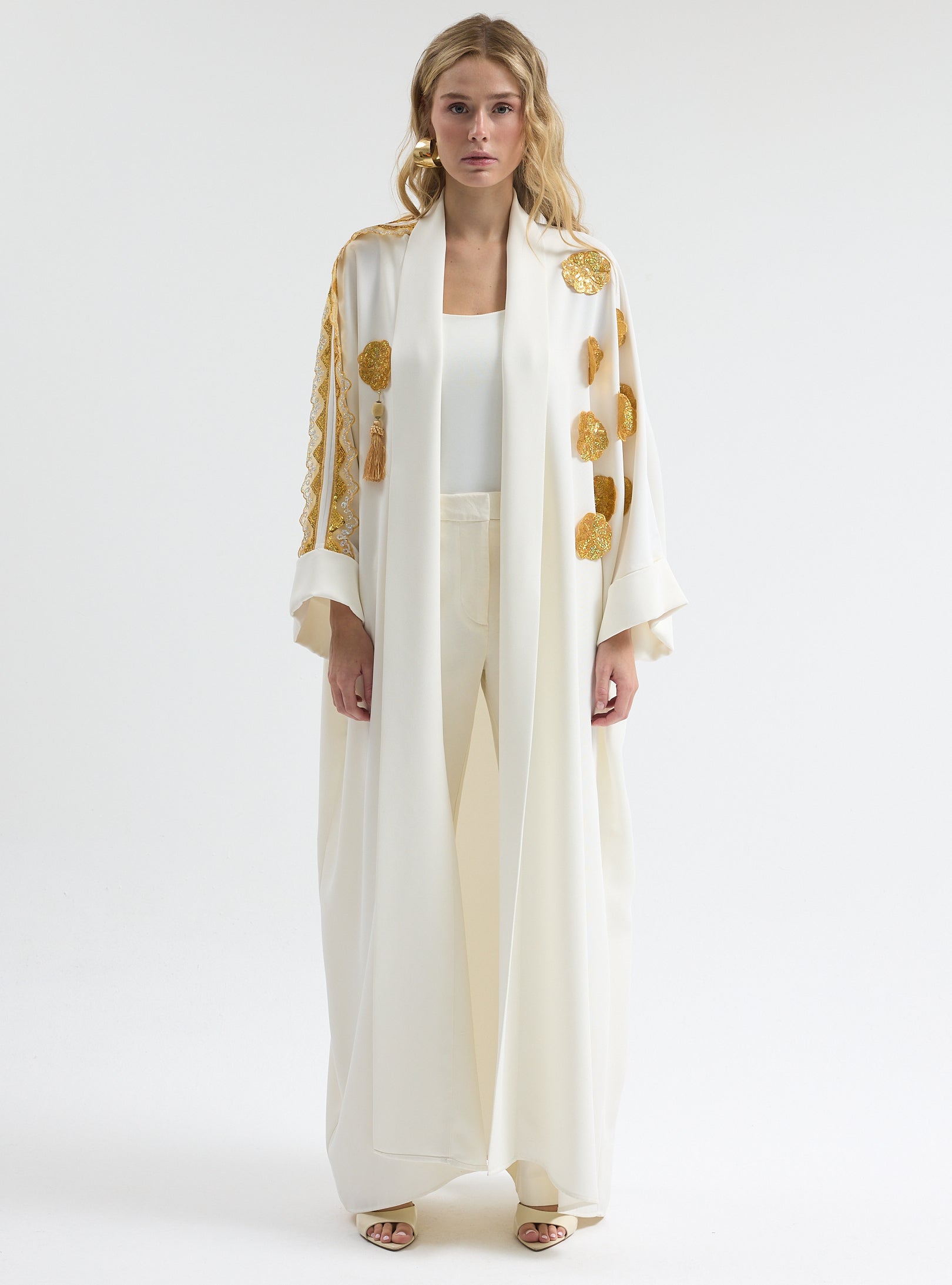 White Gold Trim Ramadan Abaya - Store WF