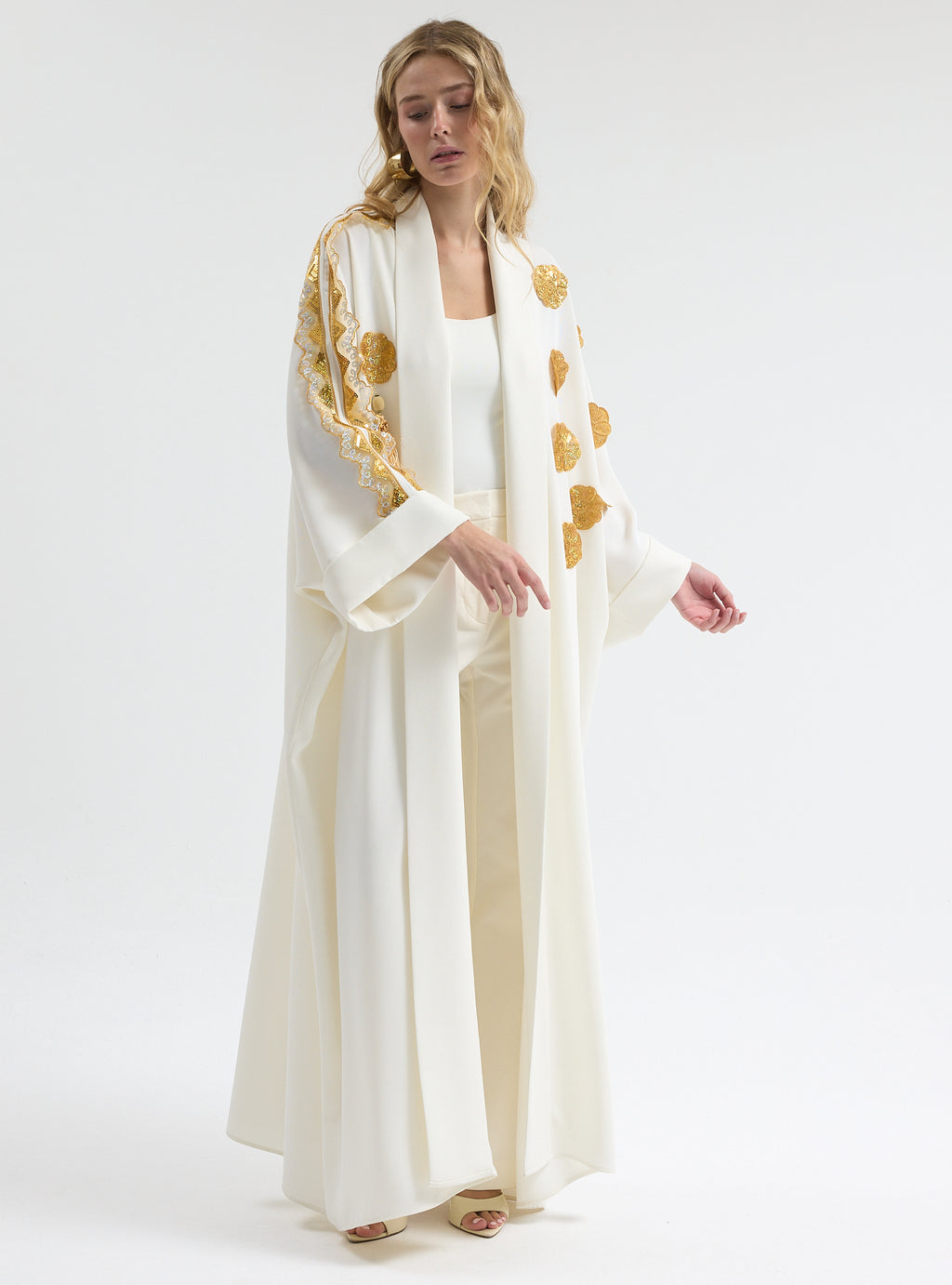White Gold Trim Ramadan Abaya - Store WF