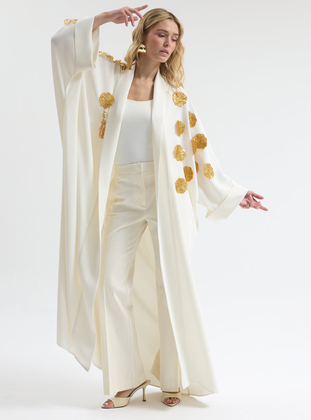 White Gold Trim Ramadan Abaya - Store WF