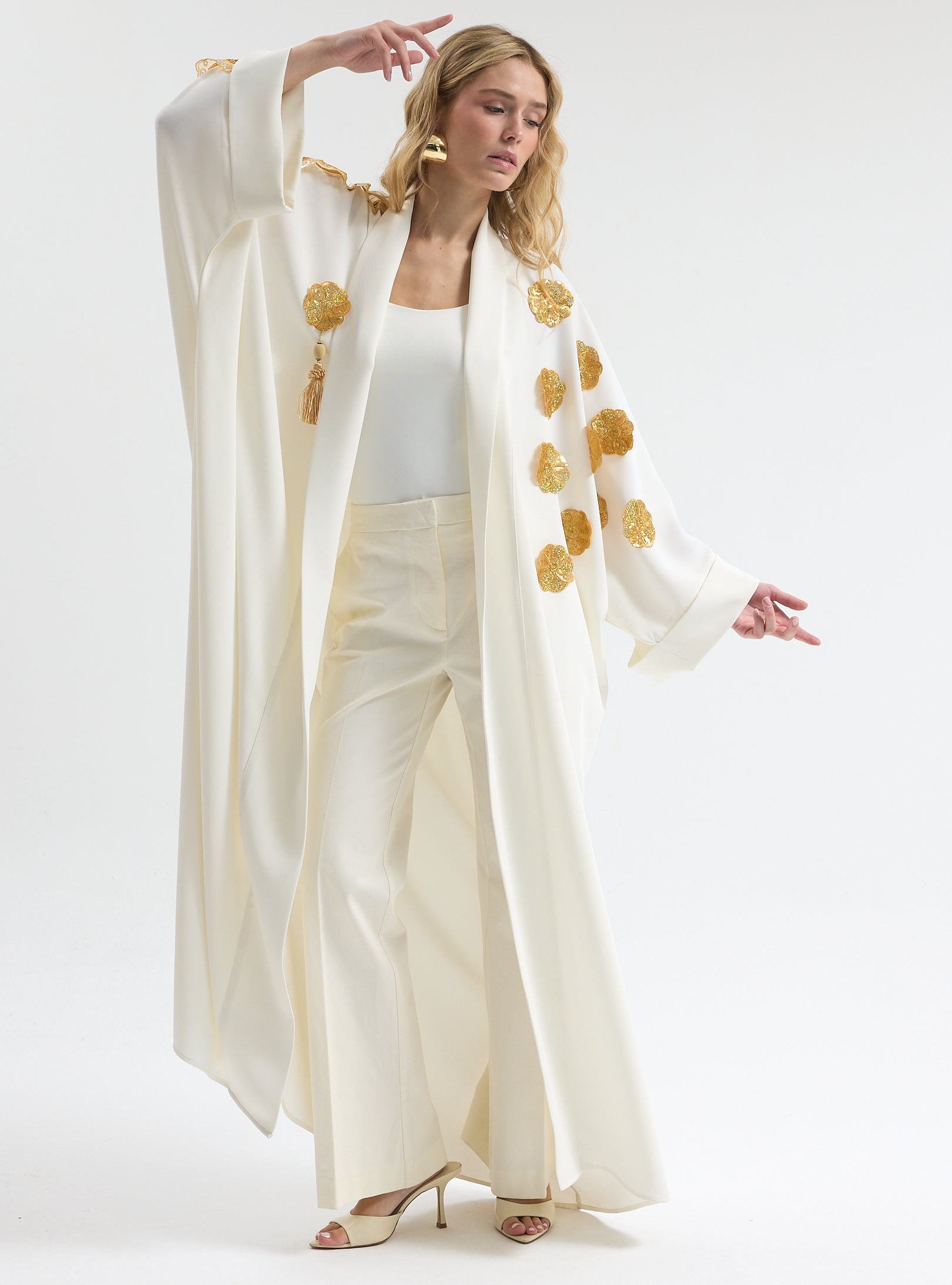 White Gold Trim Ramadan Abaya - Store WF