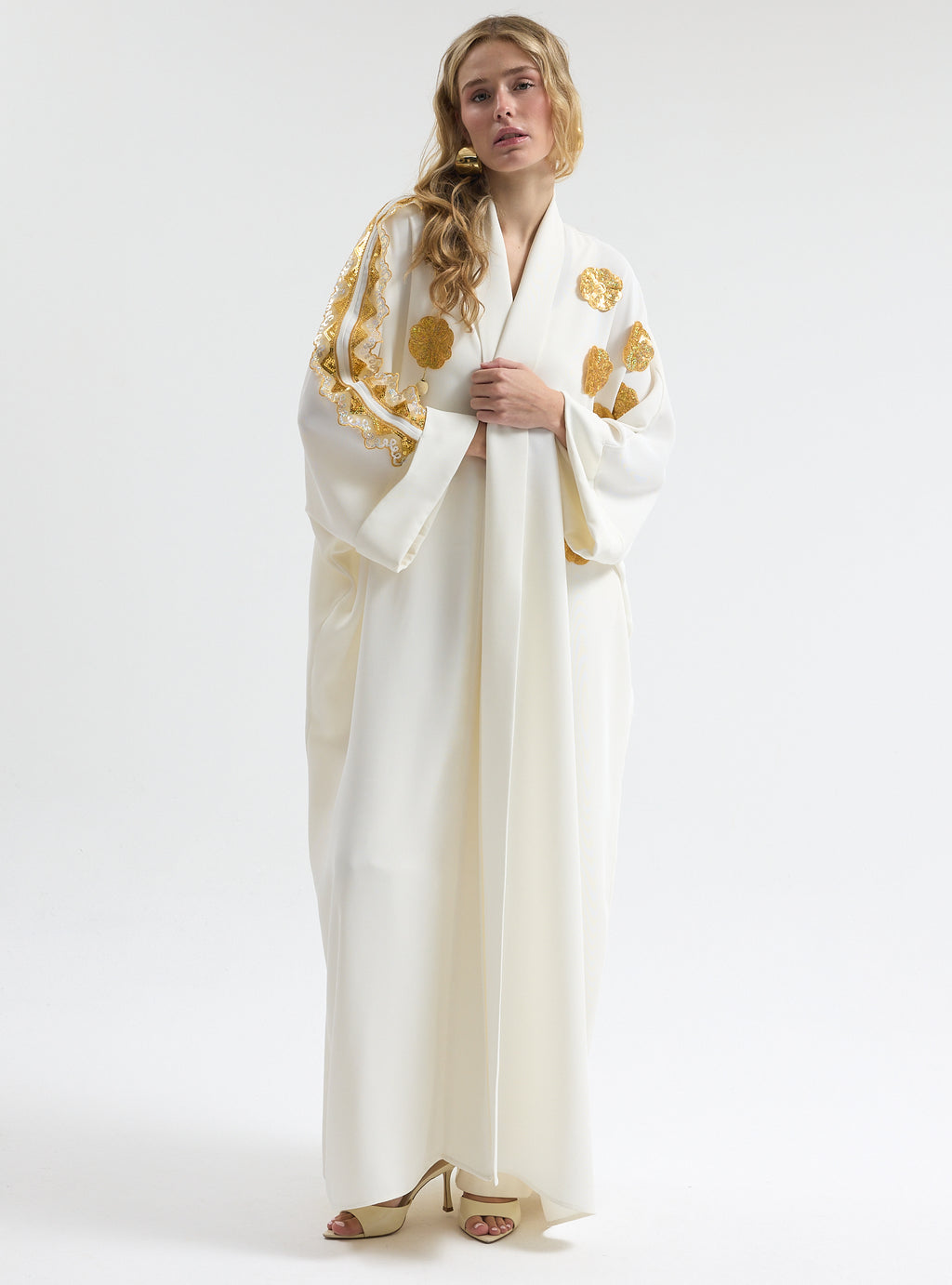 White Gold Trim Ramadan Abaya - Store WF