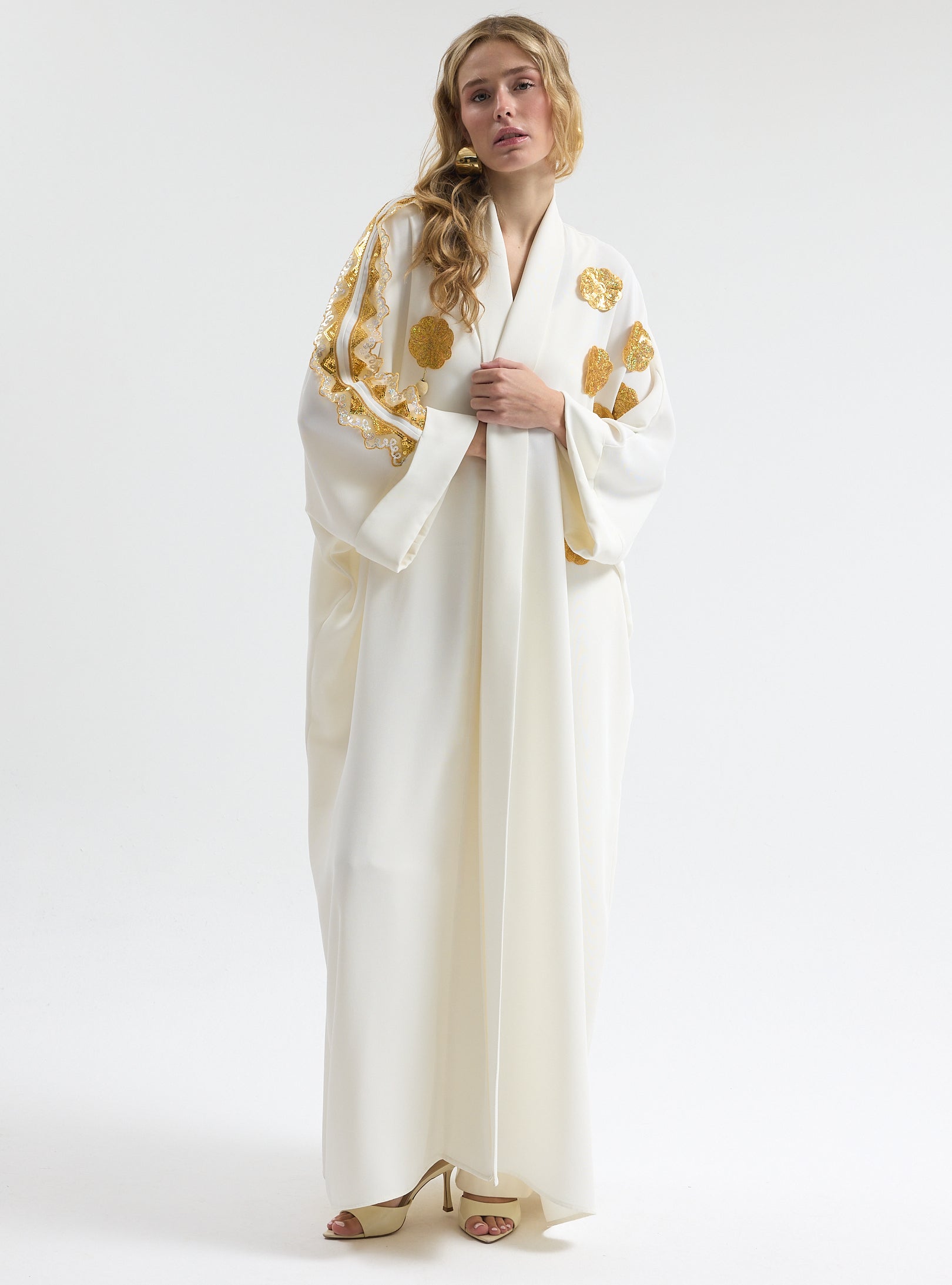 White Gold Trim Ramadan Abaya - Store WF