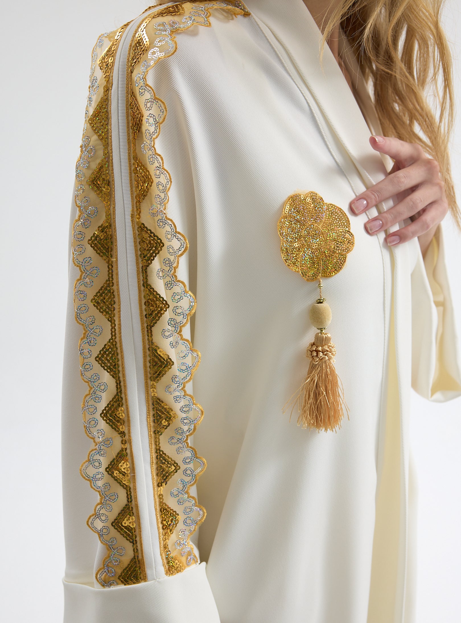 White Gold Trim Ramadan Abaya - Store WF