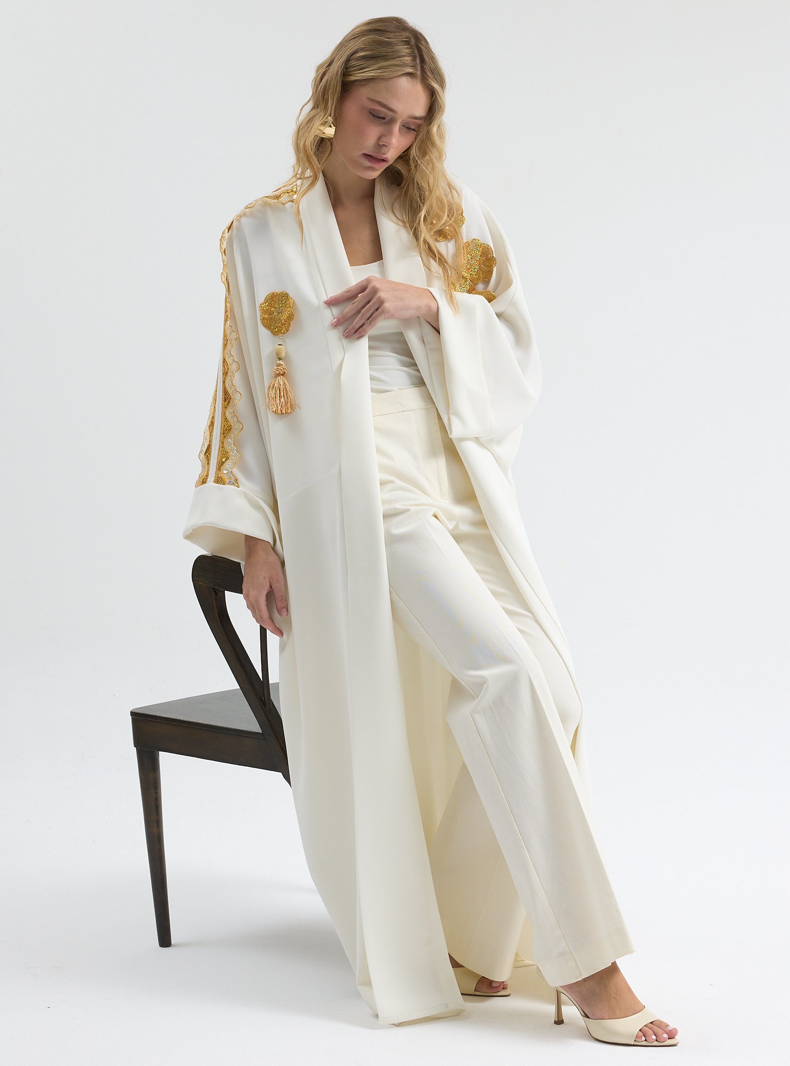White Gold Trim Ramadan Abaya - Store WF