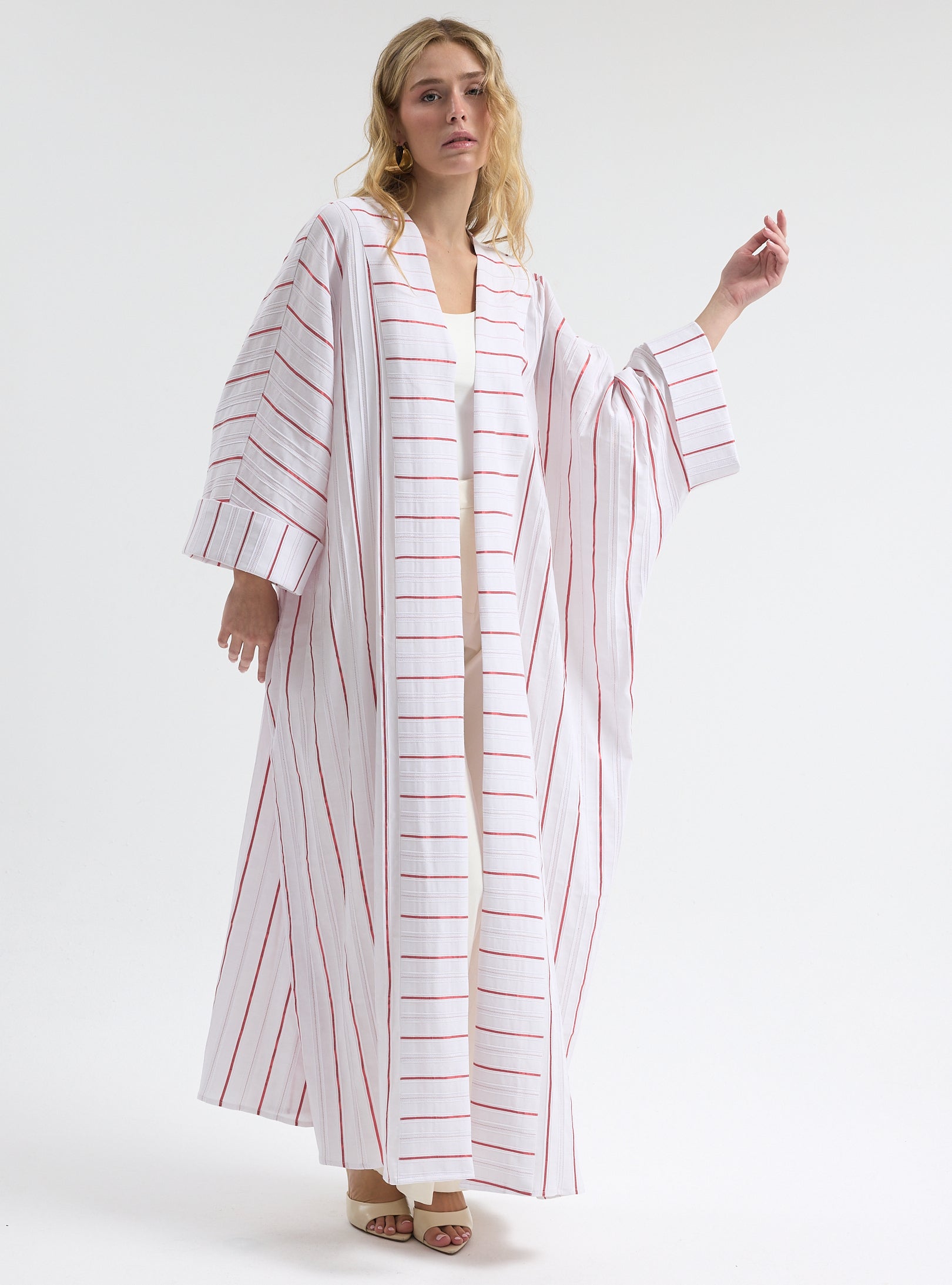 White Red Stripe Cotton Abaya - Store WF