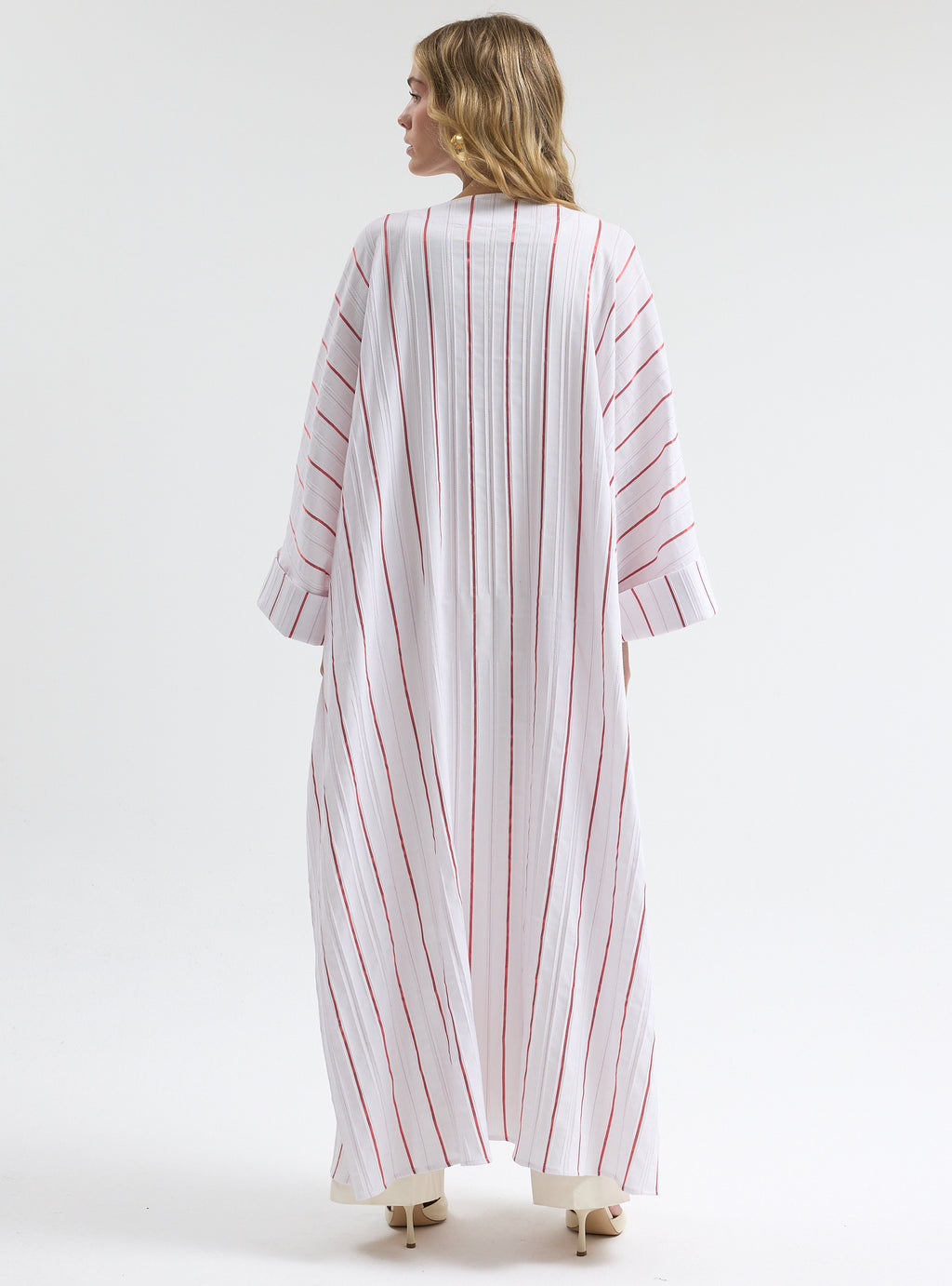 White Red Stripe Cotton Abaya - Store WF